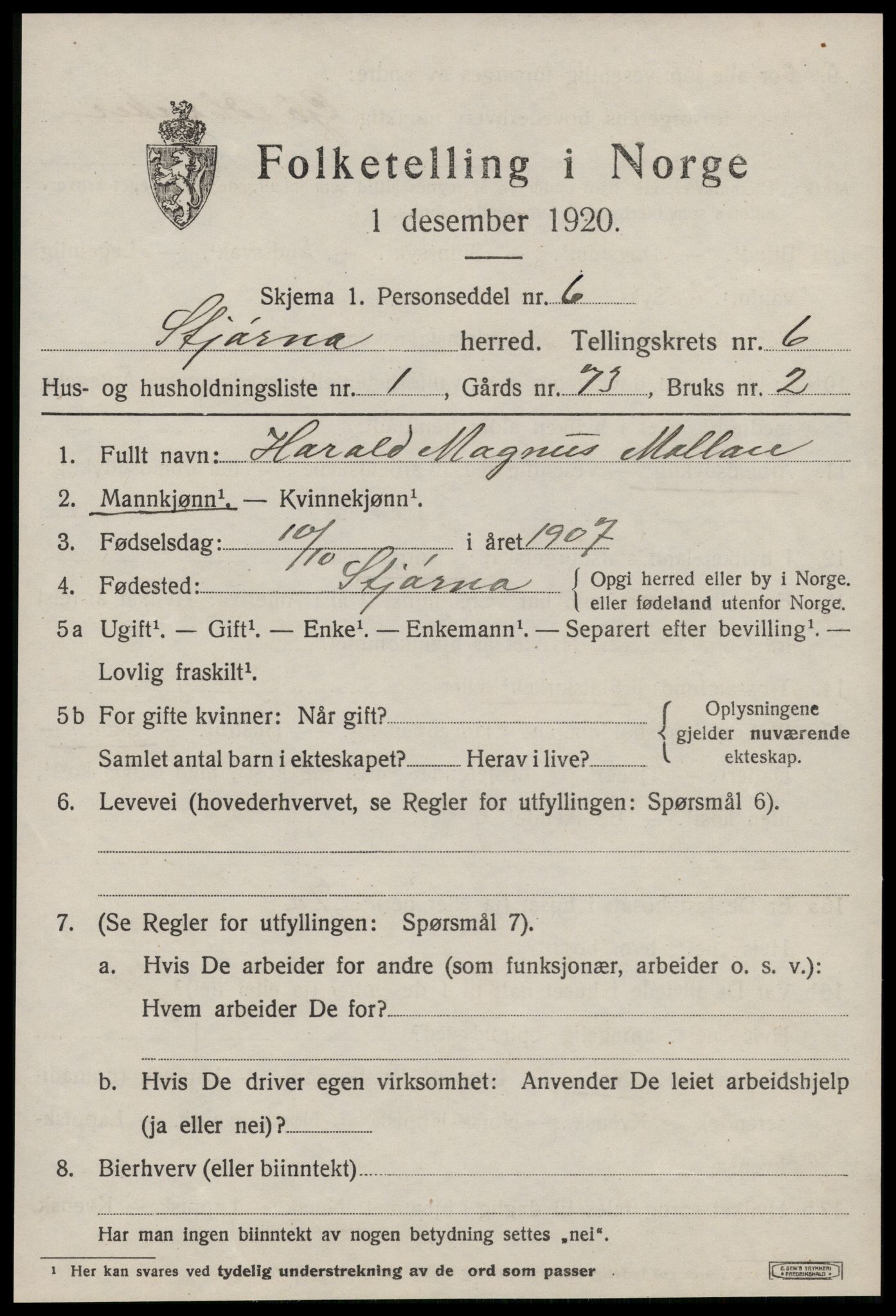 SAT, 1920 census for Stjørna, 1920, p. 4608