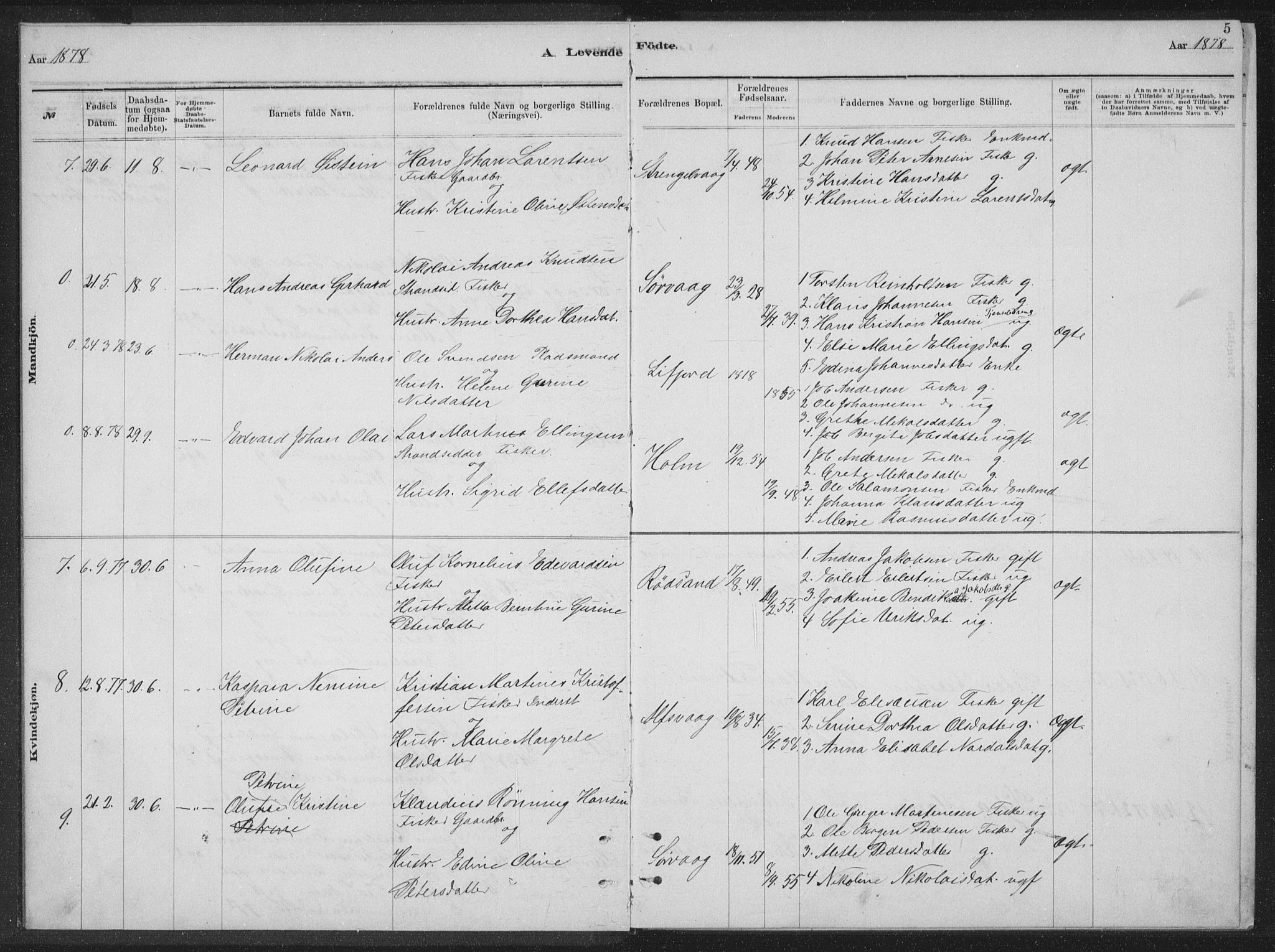 Ministerialprotokoller, klokkerbøker og fødselsregistre - Nordland, AV/SAT-A-1459/894/L1359: Parish register (copy) no. 894C02, 1877-1884, p. 5