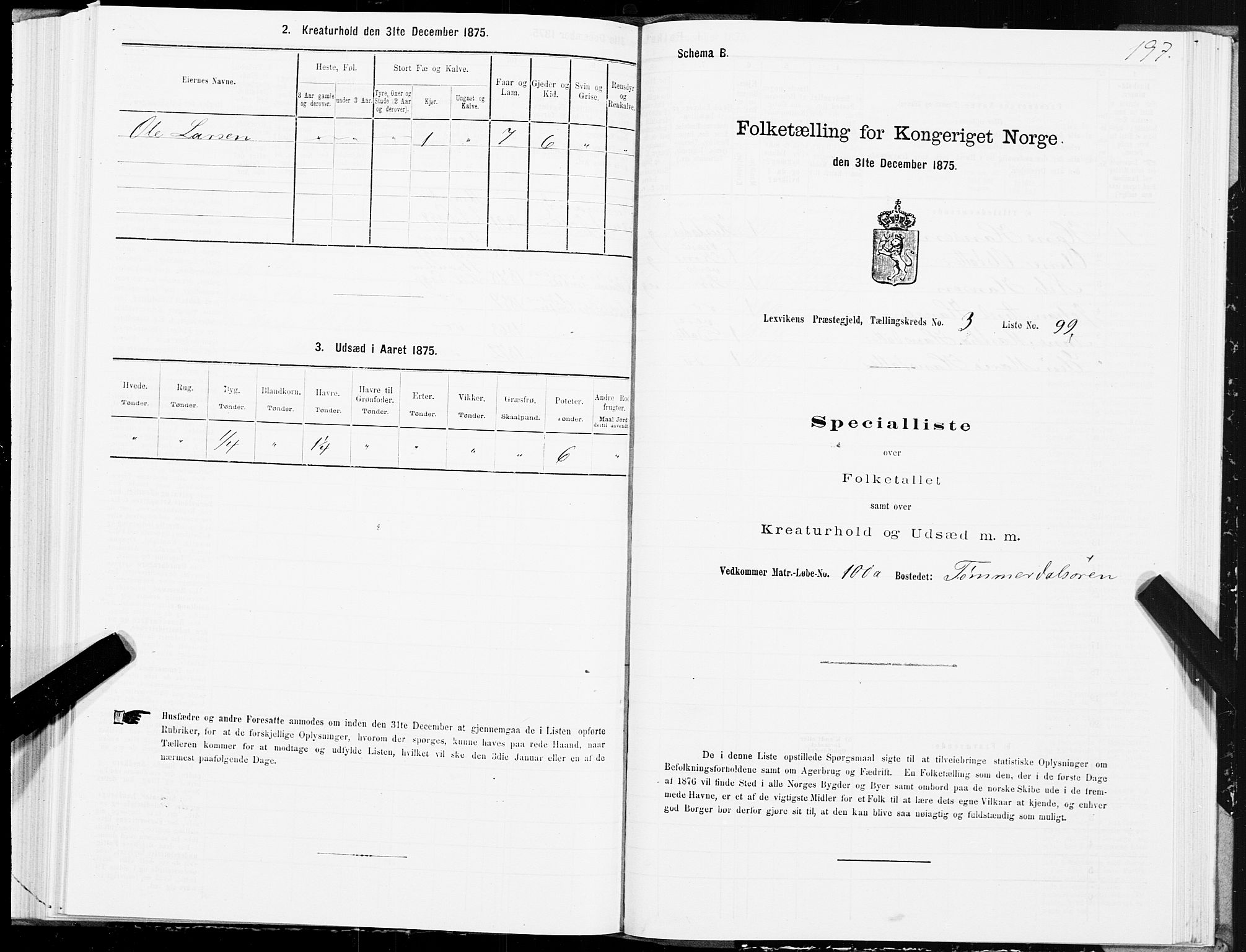 SAT, 1875 census for 1718P Leksvik, 1875, p. 2197