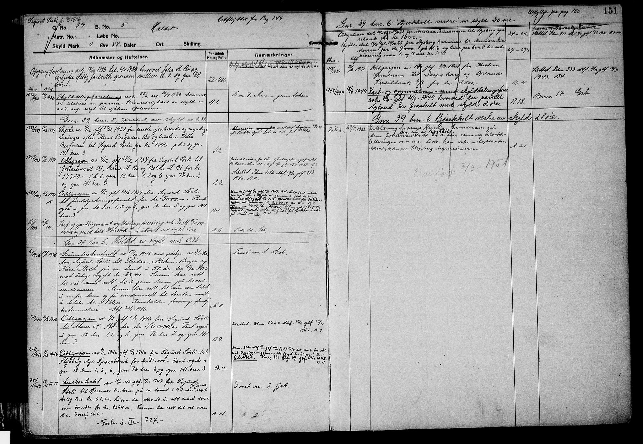 Tune sorenskriveri, AV/SAO-A-10470/G/Ga/Gab/Gabf/L0001: Mortgage register no. VI 1, 1782-1953, p. 151