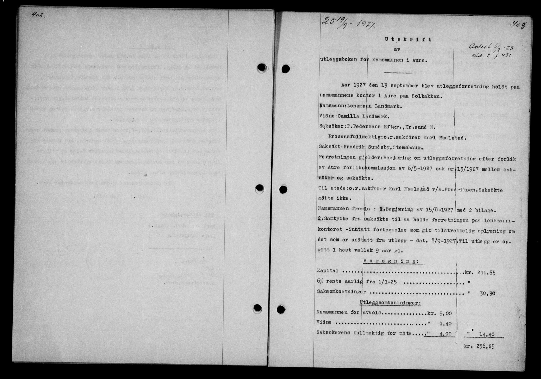 Nordmøre sorenskriveri, AV/SAT-A-4132/1/2/2Ca/L0062: Mortgage book no. 52, 1927-1927, Deed date: 19.09.1927