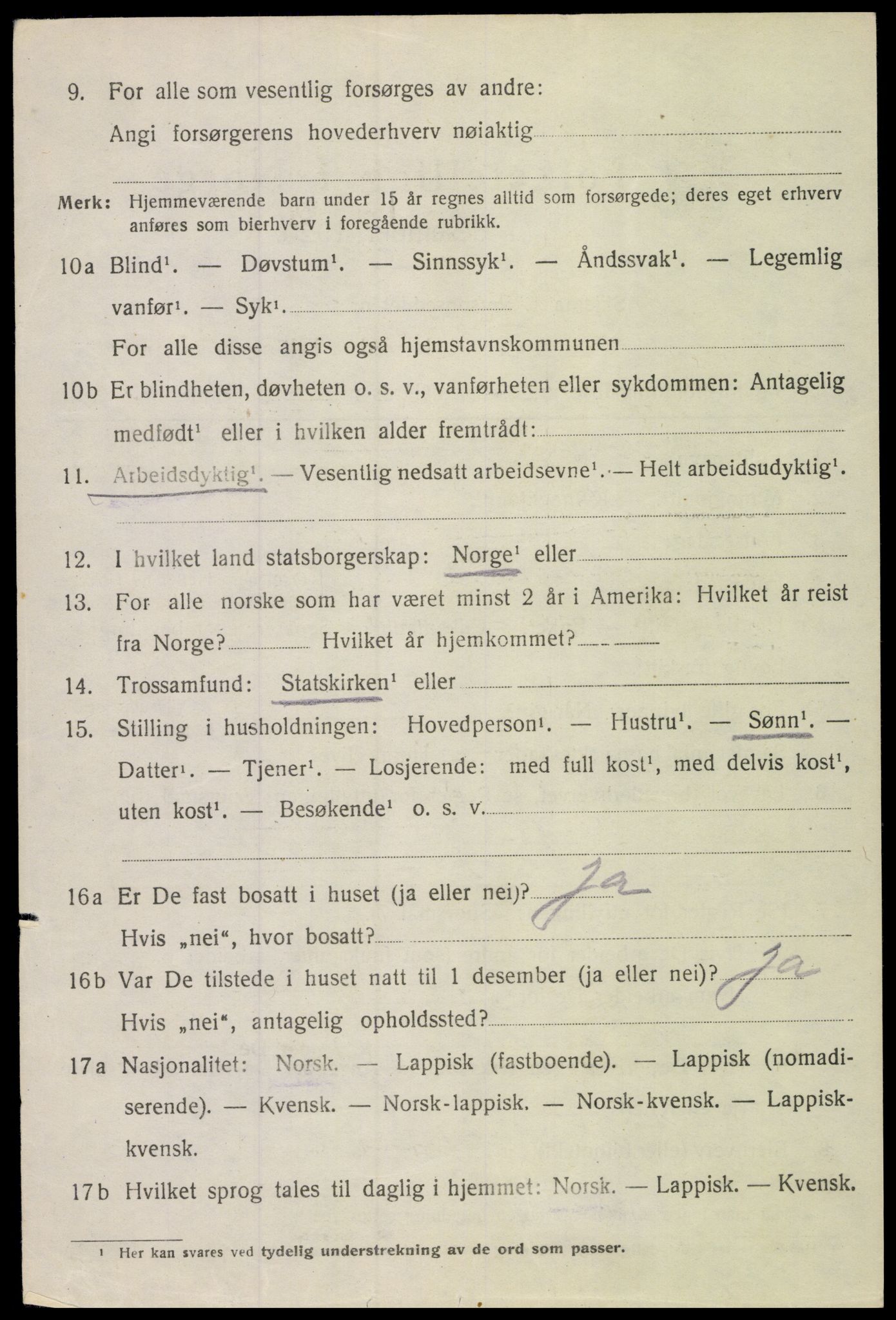 SAT, 1920 census for Gimsøy, 1920, p. 2826