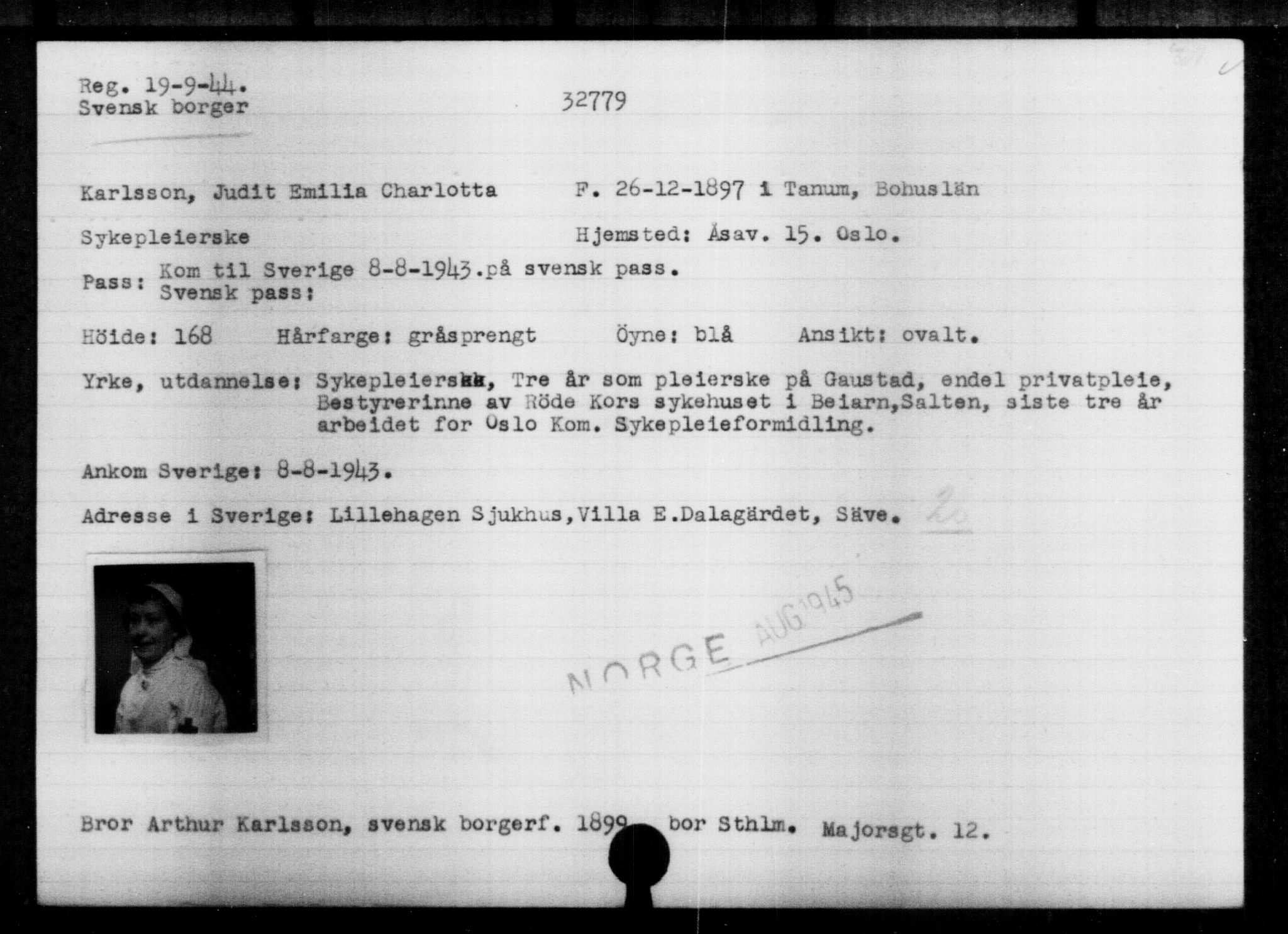 Utenriksstasjonene, Legasjonen i Stockholm, Flyktningkontoret, AV/RA-S-6753/V/Va/L0013: Kjesäterkartoteket, flyktninger med registreringsnr. 31500-34731, 1940-1945, p. 1341