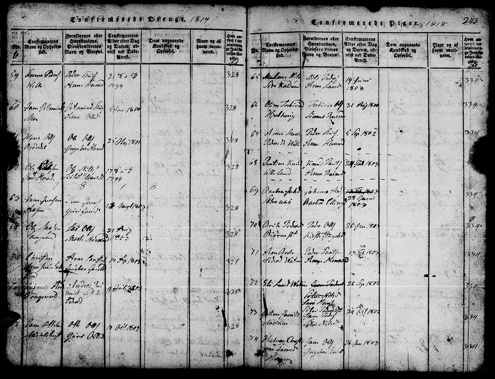 Ministerialprotokoller, klokkerbøker og fødselsregistre - Møre og Romsdal, AV/SAT-A-1454/511/L0155: Parish register (copy) no. 511C01, 1817-1829, p. 243