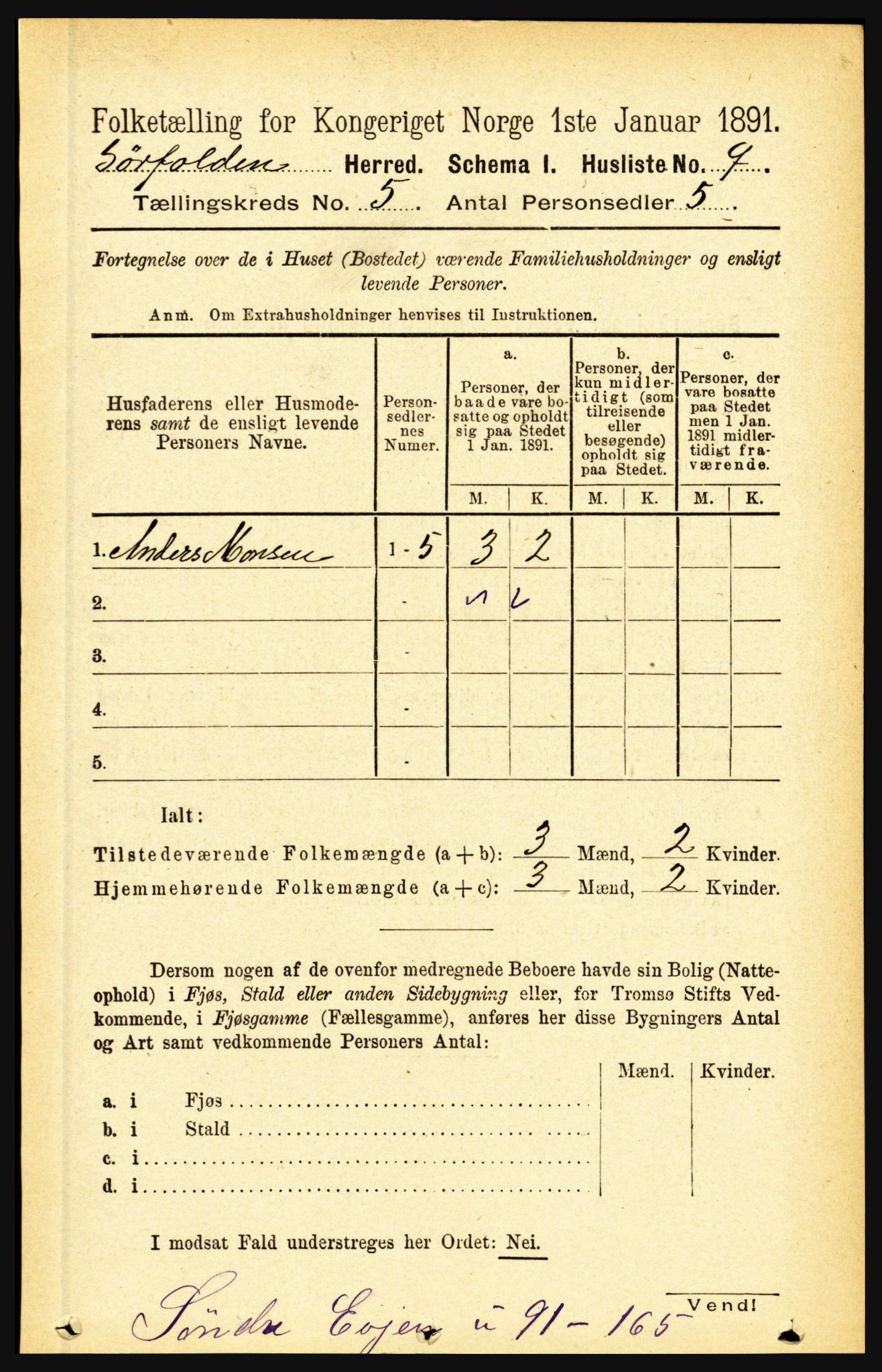 RA, 1891 census for 1845 Sørfold, 1891, p. 1311