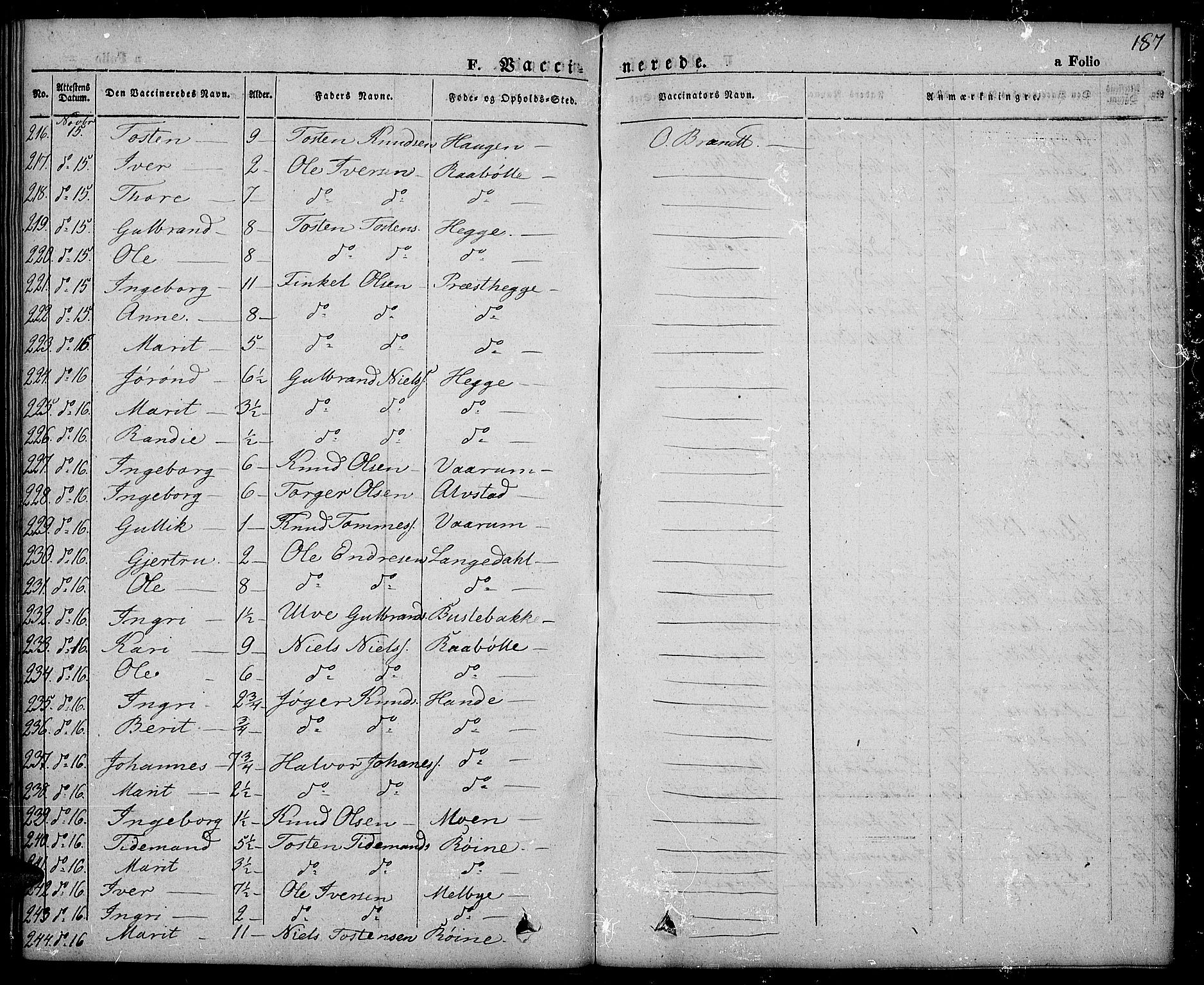 Slidre prestekontor, SAH/PREST-134/H/Ha/Haa/L0003: Parish register (official) no. 3, 1831-1843, p. 187