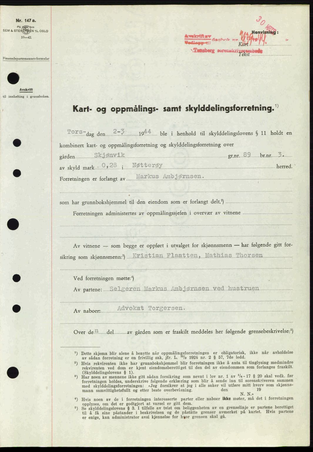 Tønsberg sorenskriveri, AV/SAKO-A-130/G/Ga/Gaa/L0015: Mortgage book no. A15, 1944-1944, Diary no: : 739/1944