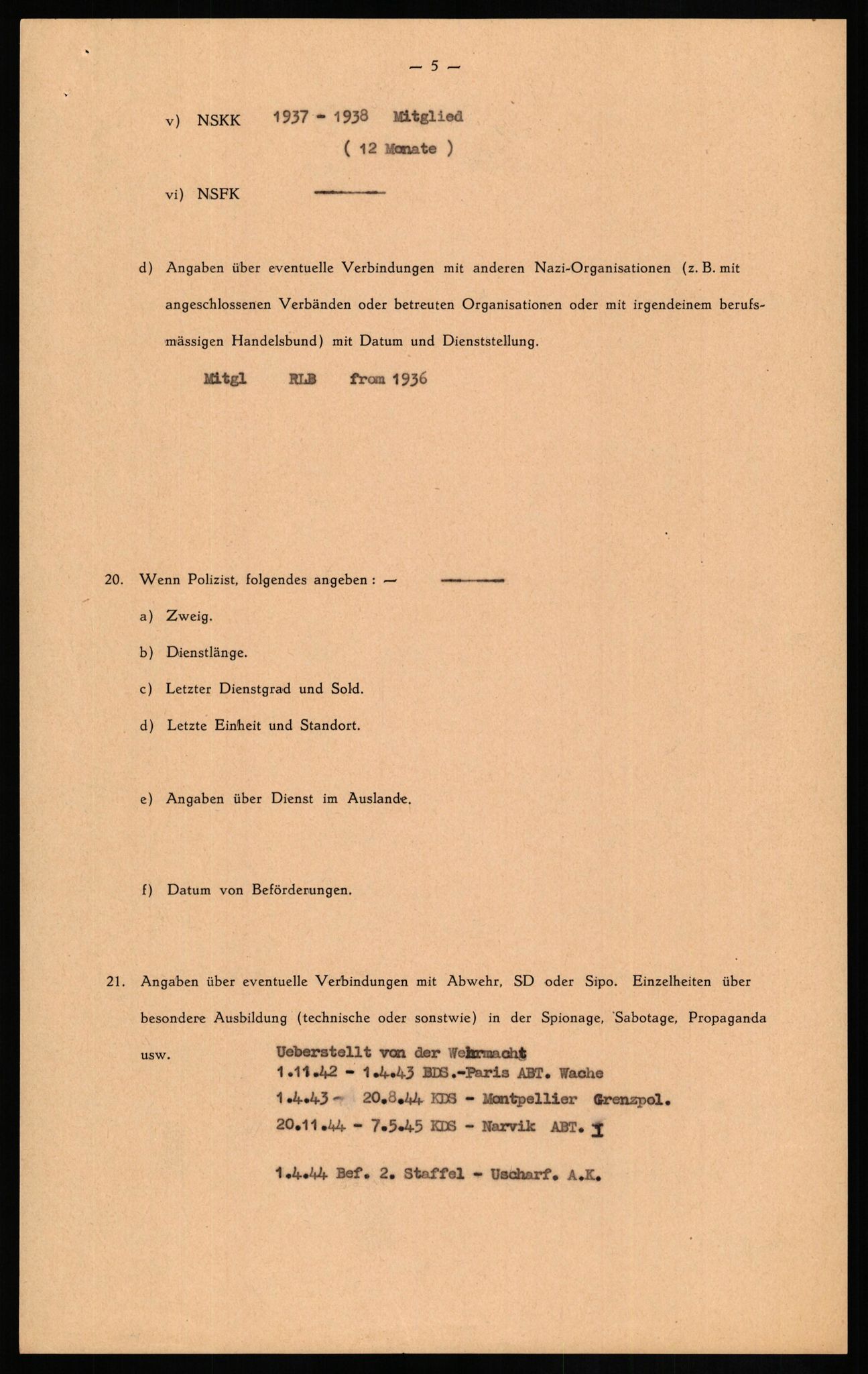 Forsvaret, Forsvarets overkommando II, AV/RA-RAFA-3915/D/Db/L0018: CI Questionaires. Tyske okkupasjonsstyrker i Norge. Tyskere., 1945-1946, p. 529