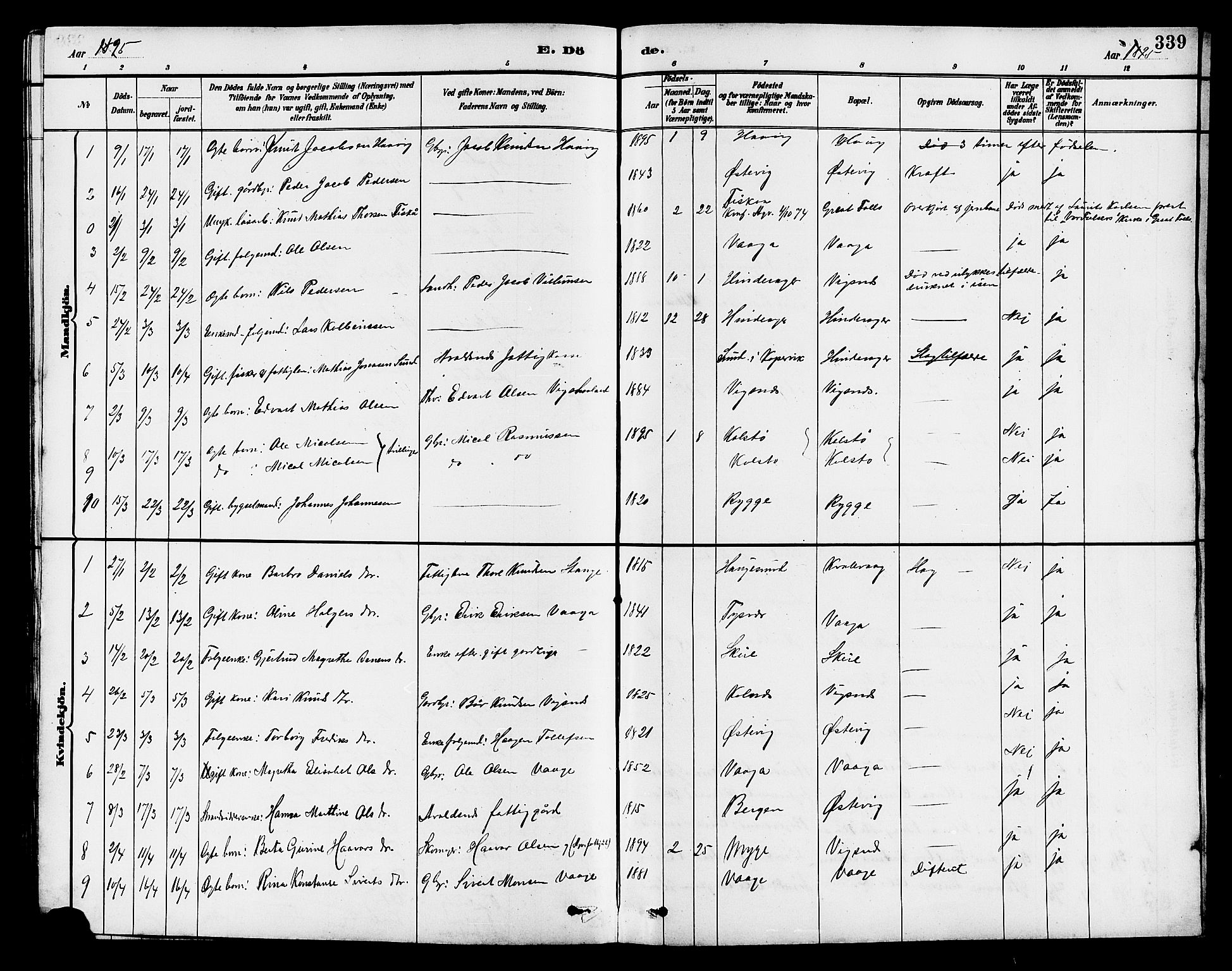 Avaldsnes sokneprestkontor, SAST/A -101851/H/Ha/Hab/L0007: Parish register (copy) no. B 7, 1885-1909, p. 339