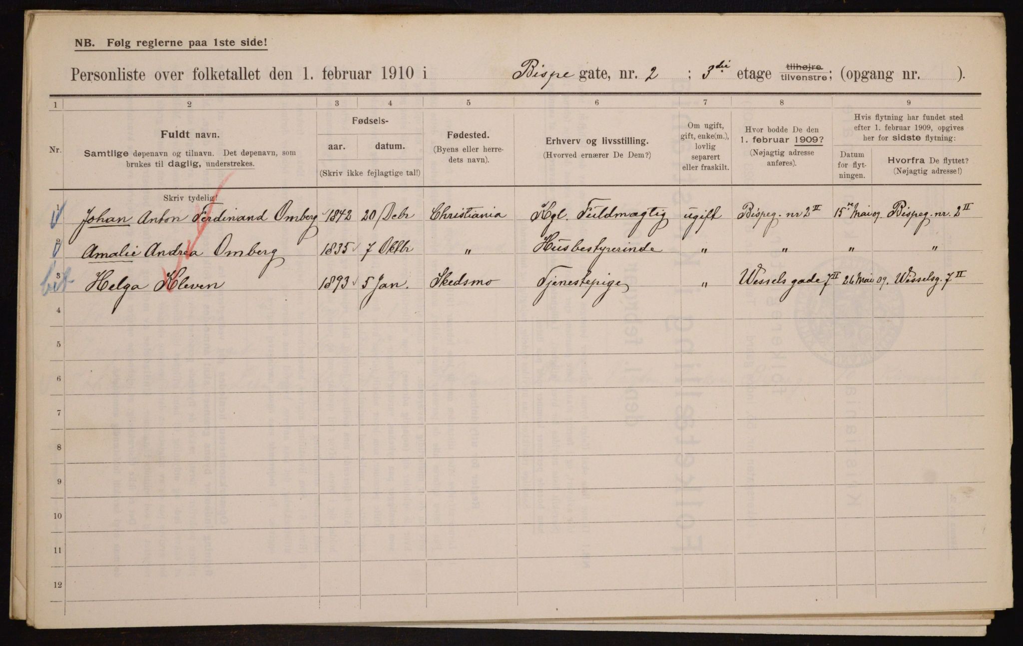 OBA, Municipal Census 1910 for Kristiania, 1910, p. 5163