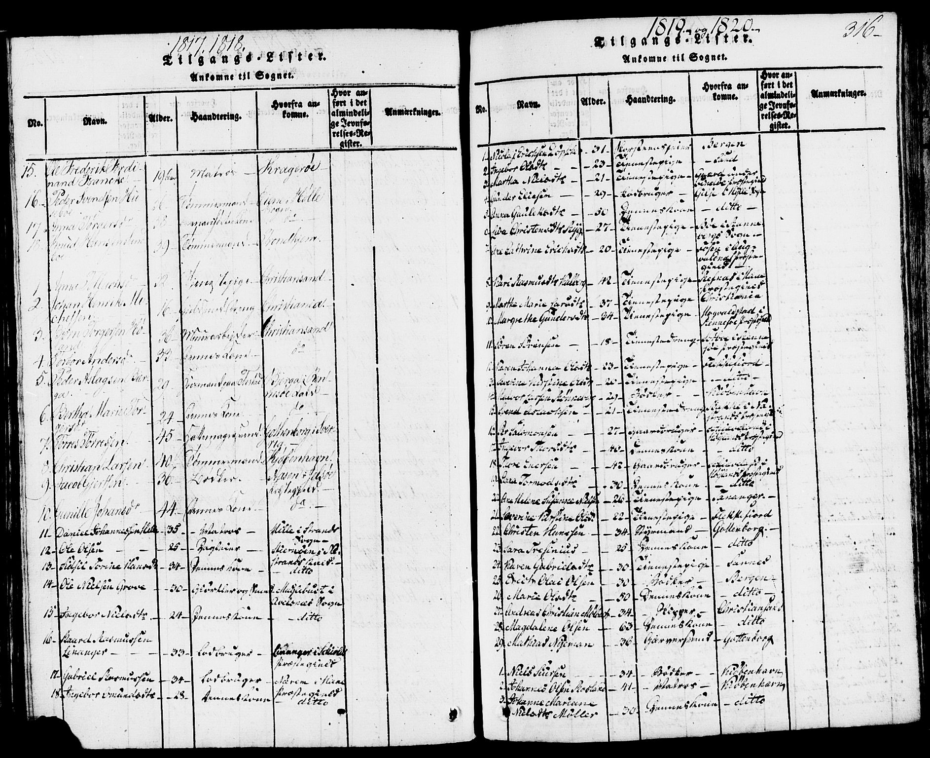 Domkirken sokneprestkontor, SAST/A-101812/001/30/30BB/L0008: Parish register (copy) no. B 8, 1816-1821, p. 316