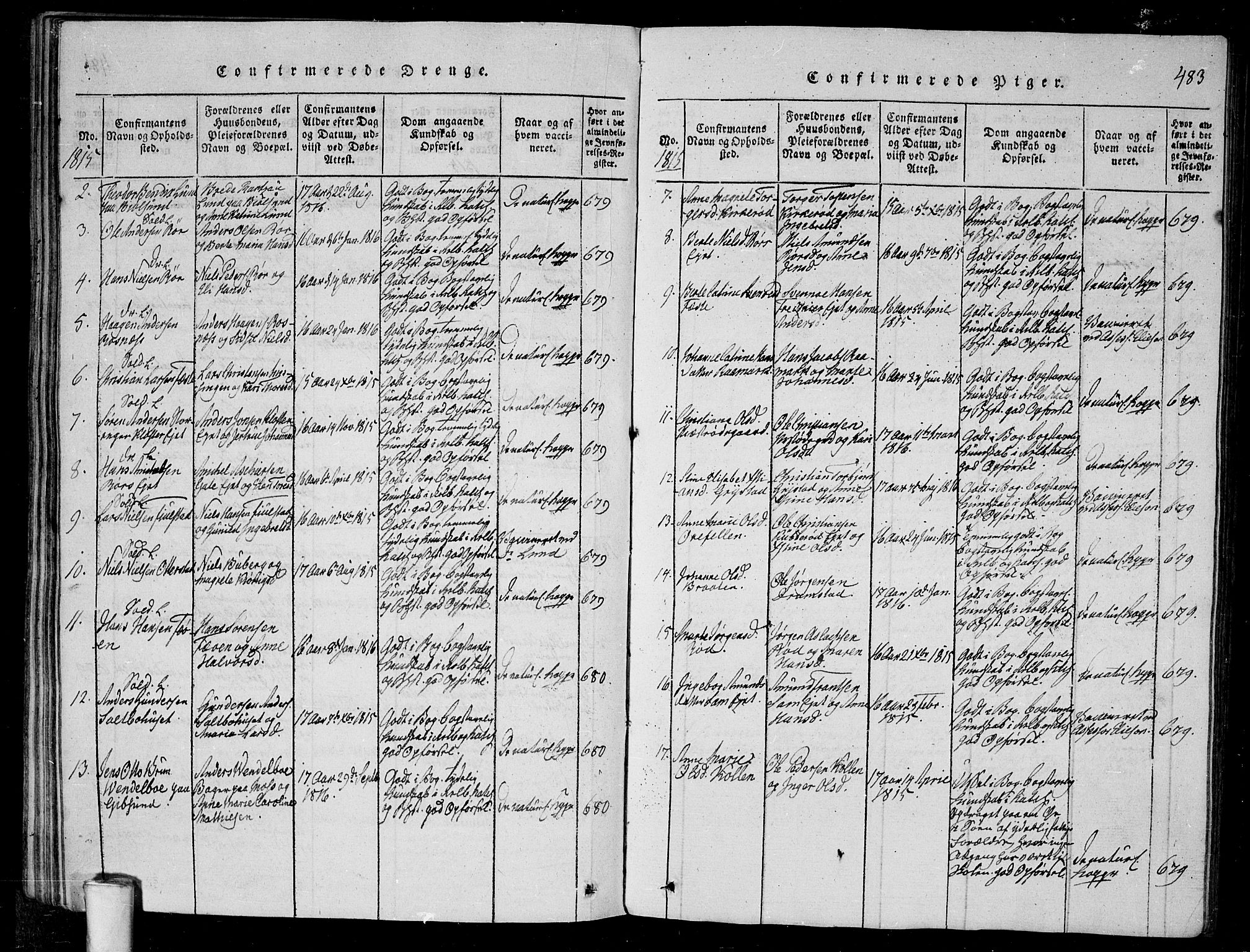 Rygge prestekontor Kirkebøker, AV/SAO-A-10084b/G/Ga/L0001: Parish register (copy) no. 1, 1814-1871, p. 482-483