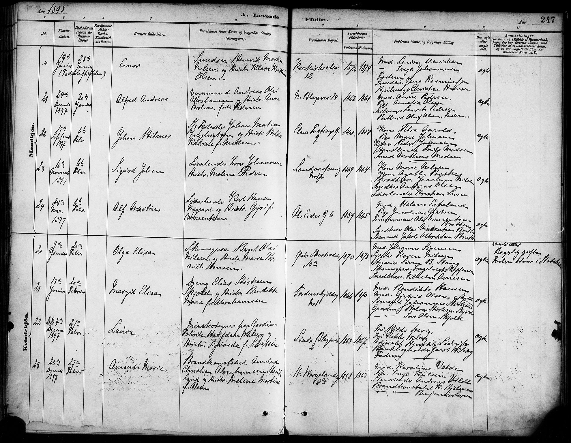 Korskirken sokneprestembete, AV/SAB-A-76101/H/Haa/L0022: Parish register (official) no. B 8, 1889-1899, p. 247