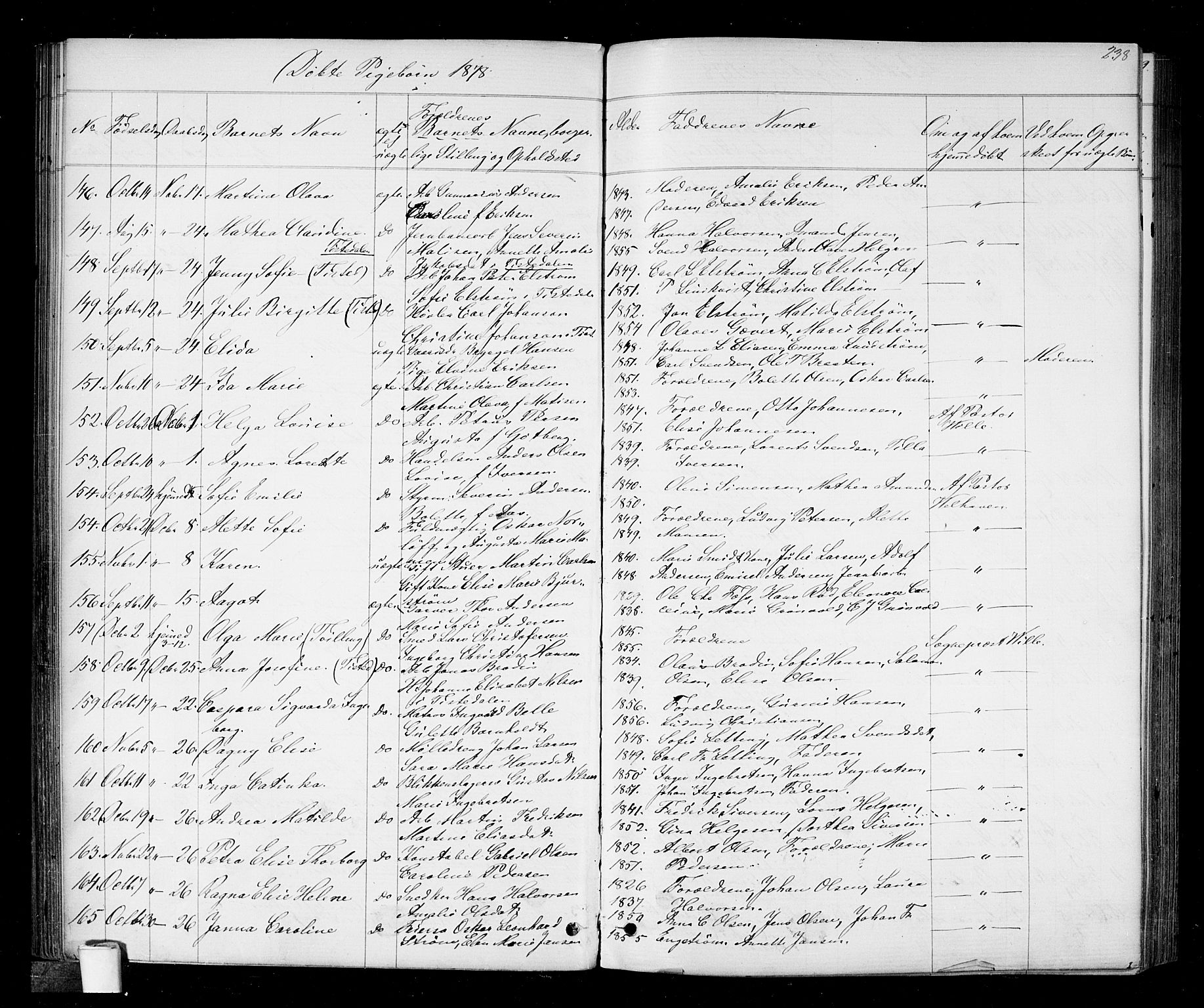 Halden prestekontor Kirkebøker, AV/SAO-A-10909/G/Ga/L0006: Parish register (copy) no. 6, 1869-1884, p. 238