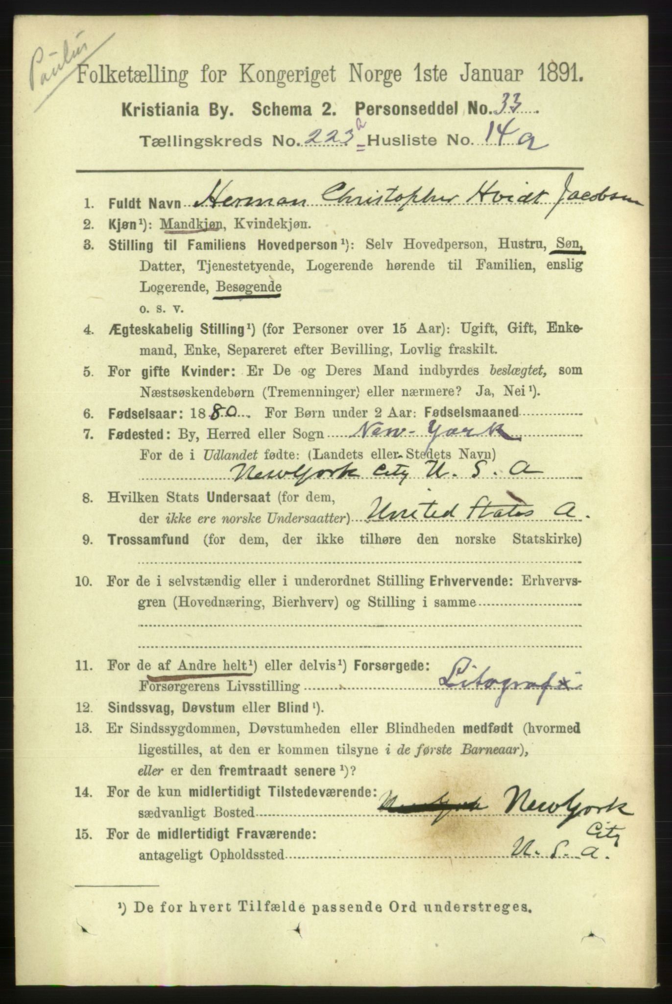 RA, 1891 census for 0301 Kristiania, 1891, p. 134557