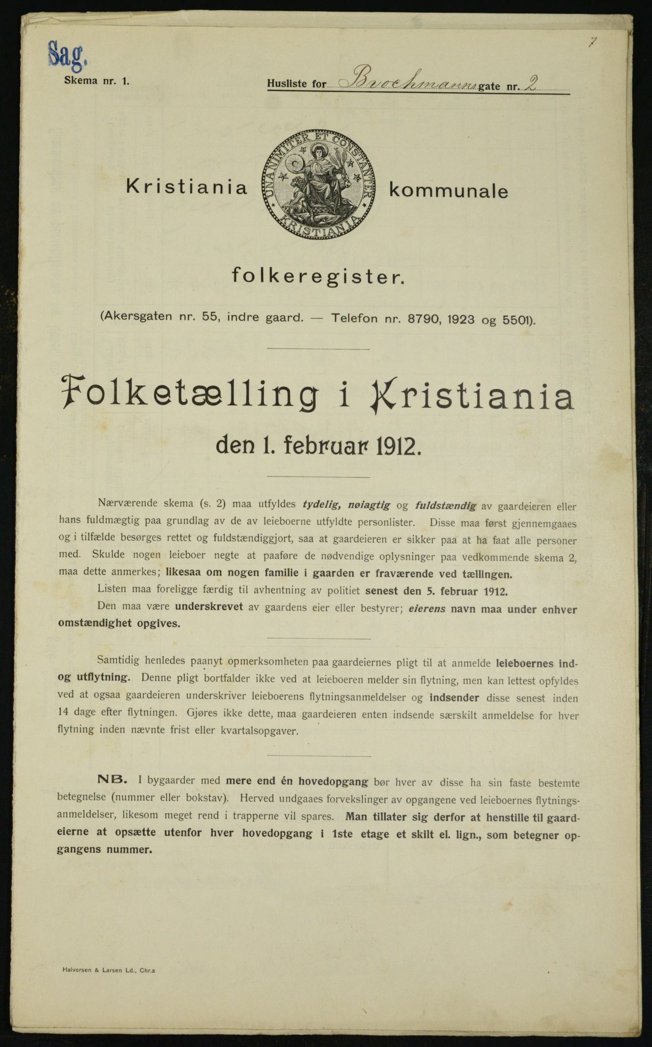 OBA, Municipal Census 1912 for Kristiania, 1912, p. 9485