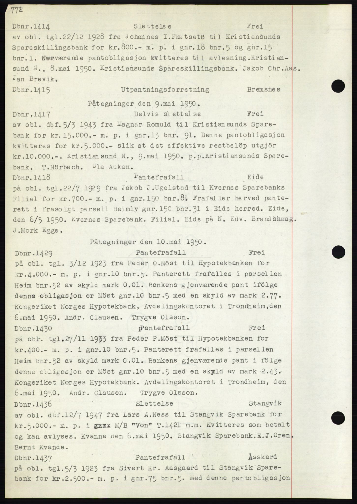 Nordmøre sorenskriveri, AV/SAT-A-4132/1/2/2Ca: Mortgage book no. C82b, 1946-1951, Diary no: : 1414/1950