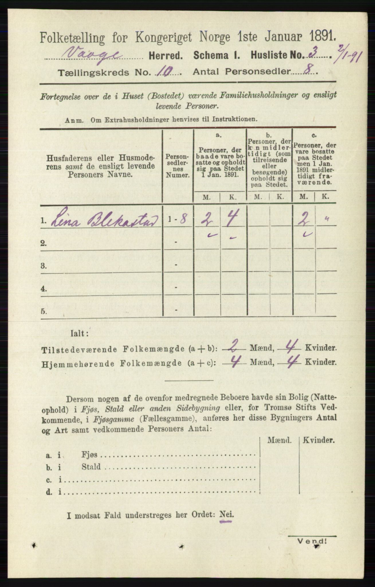 RA, 1891 census for 0515 Vågå, 1891, p. 6127