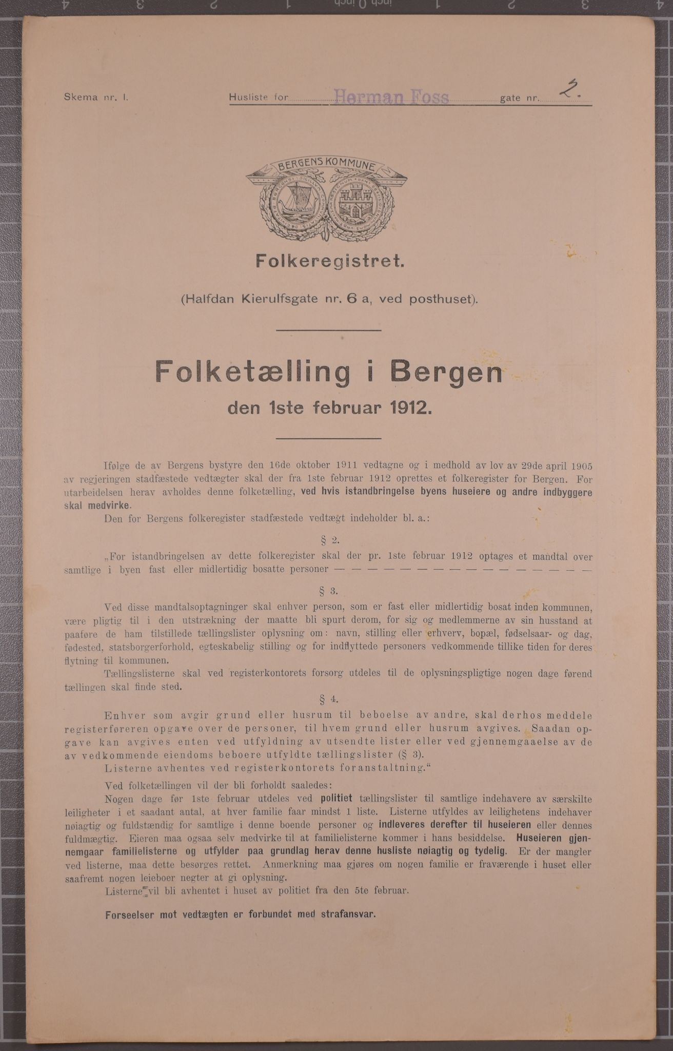 SAB, Municipal Census 1912 for Bergen, 1912, p. 2912