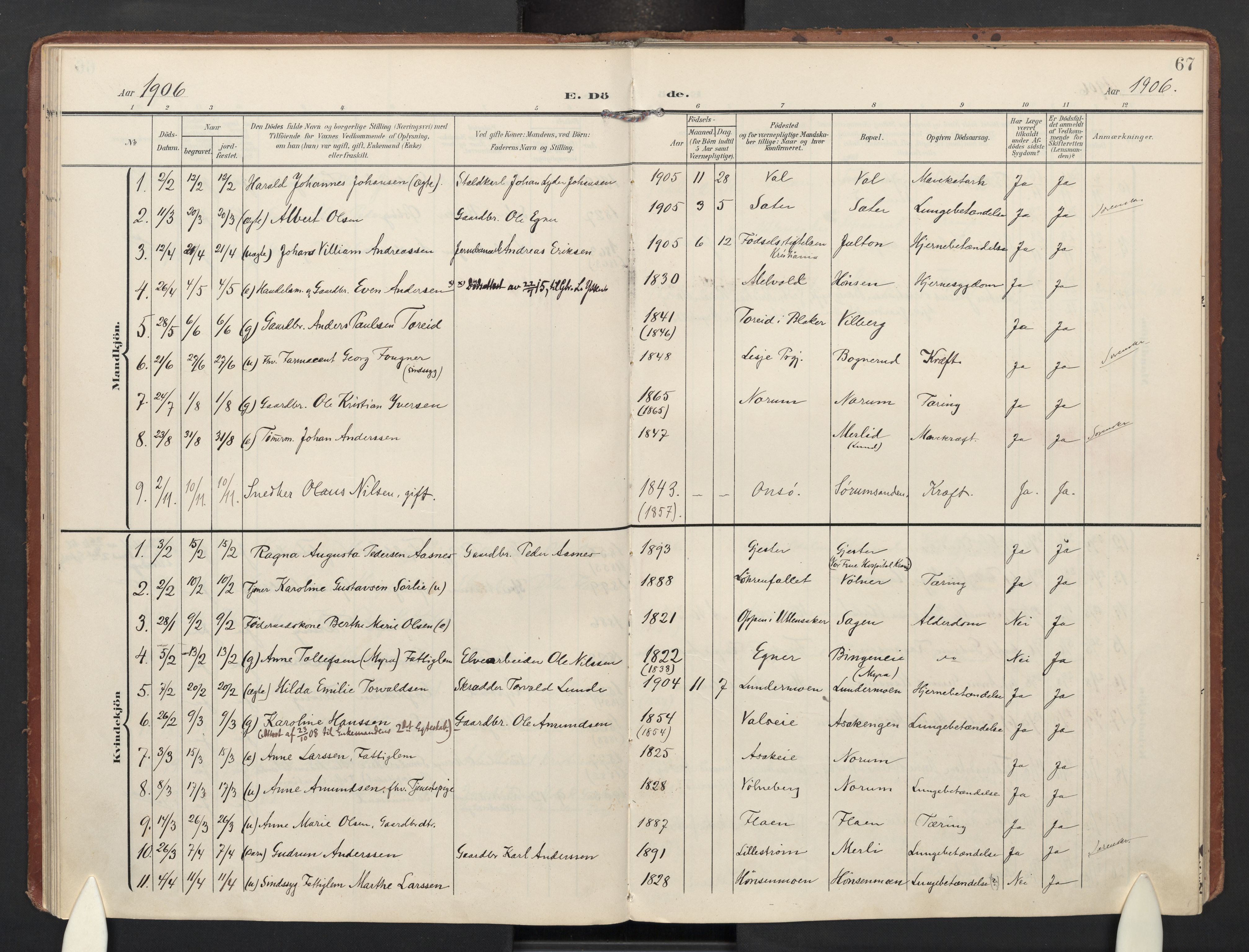 Sørum prestekontor Kirkebøker, AV/SAO-A-10303/F/Fa/L0009: Parish register (official) no. I 9, 1905-1931, p. 67