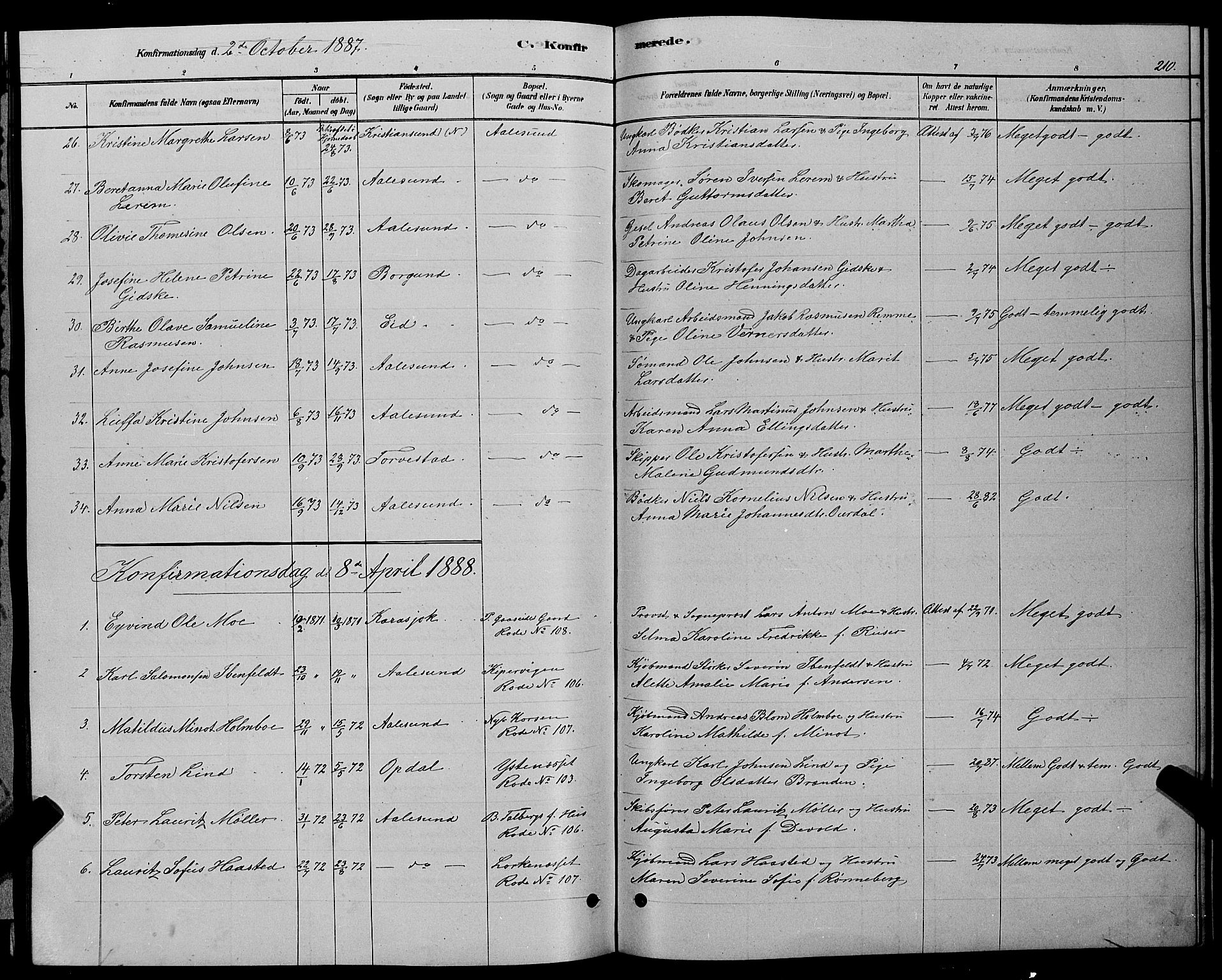 Ministerialprotokoller, klokkerbøker og fødselsregistre - Møre og Romsdal, SAT/A-1454/529/L0466: Parish register (copy) no. 529C03, 1878-1888, p. 210