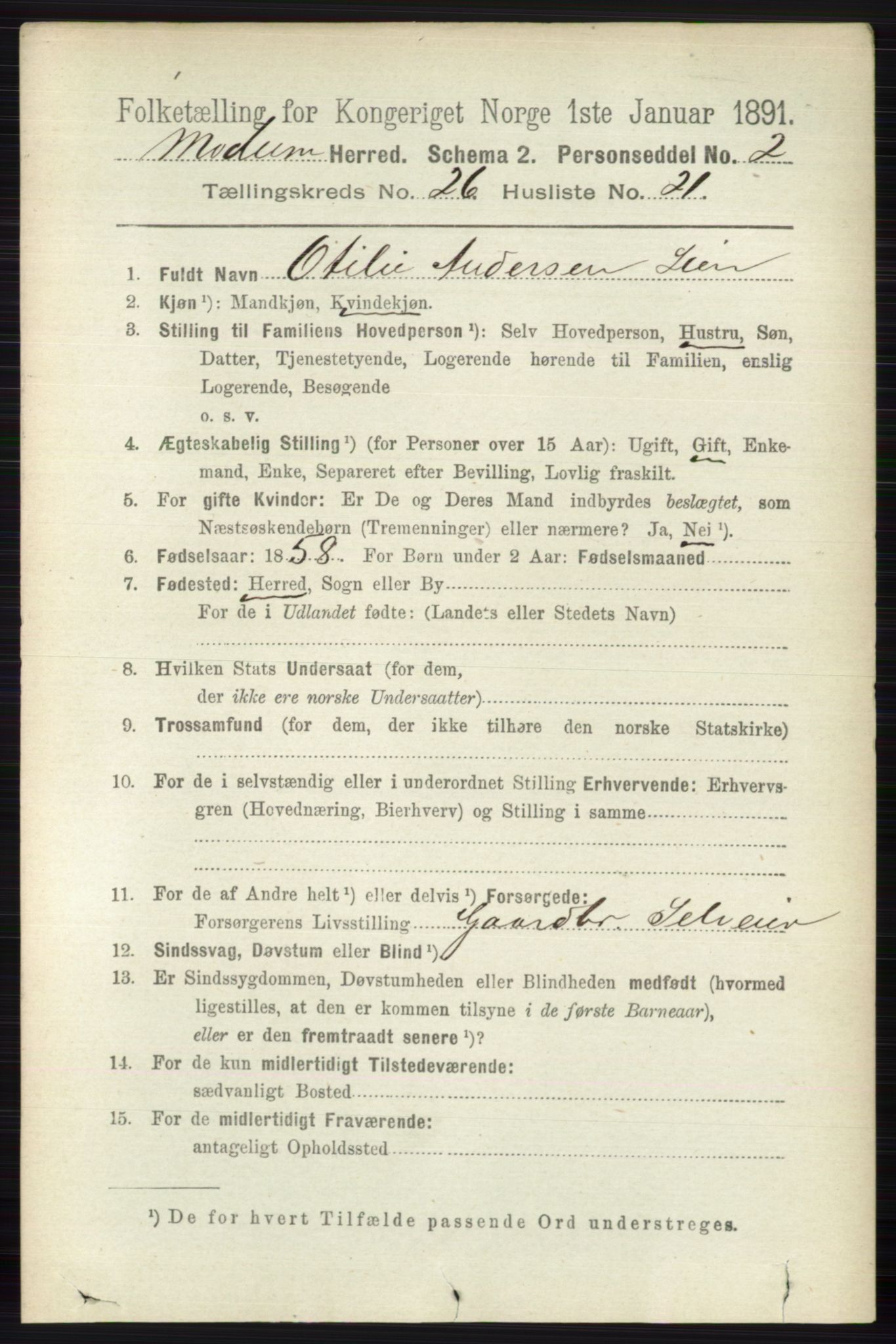 RA, 1891 census for 0623 Modum, 1891, p. 9526