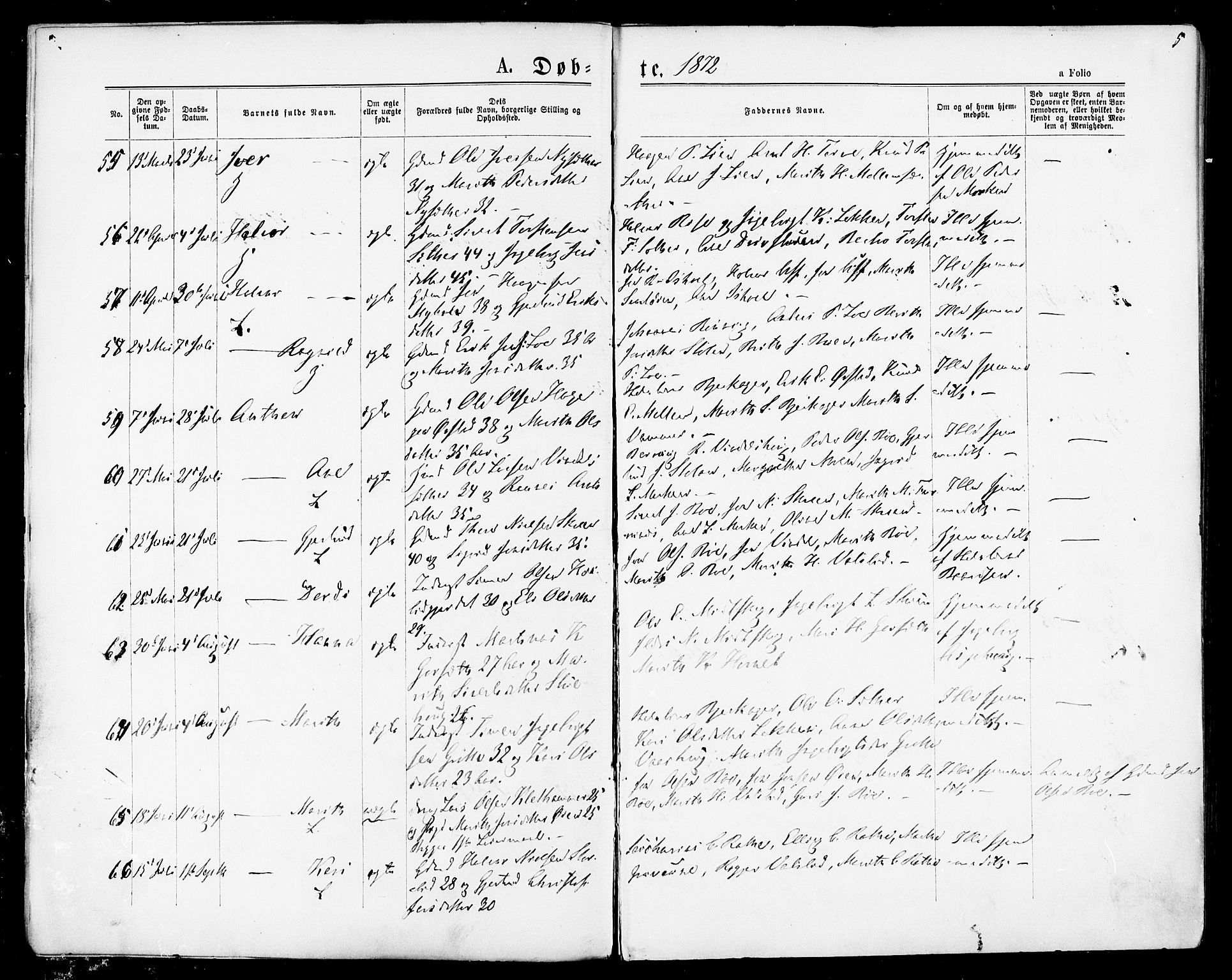 Ministerialprotokoller, klokkerbøker og fødselsregistre - Sør-Trøndelag, SAT/A-1456/678/L0900: Parish register (official) no. 678A09, 1872-1881, p. 5
