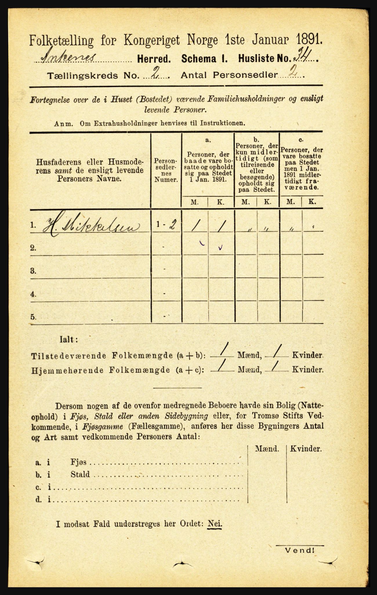 RA, 1891 census for 1855 Ankenes, 1891, p. 768