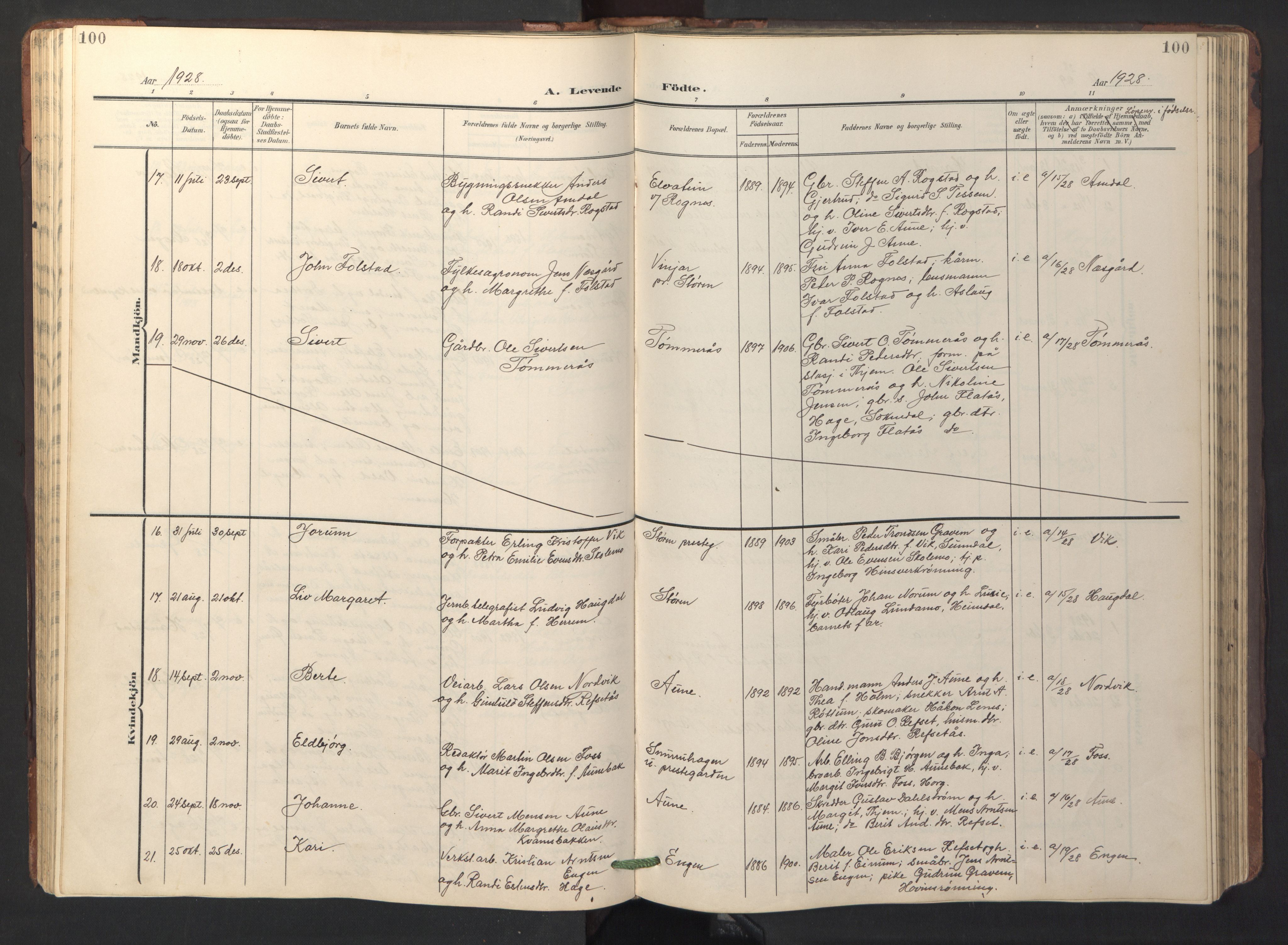 Ministerialprotokoller, klokkerbøker og fødselsregistre - Sør-Trøndelag, SAT/A-1456/687/L1019: Parish register (copy) no. 687C03, 1904-1931, p. 100