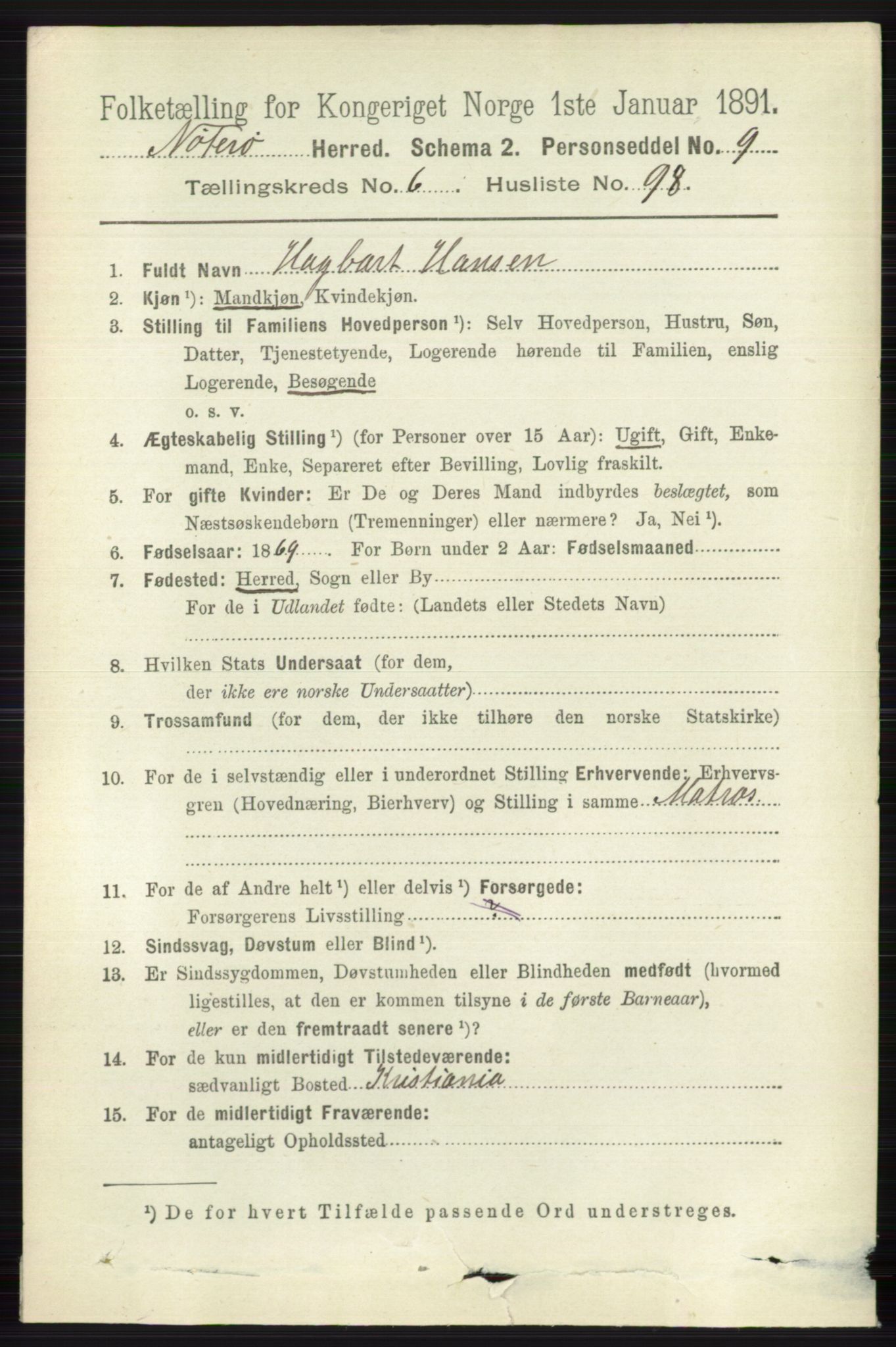 RA, 1891 census for 0722 Nøtterøy, 1891, p. 3419