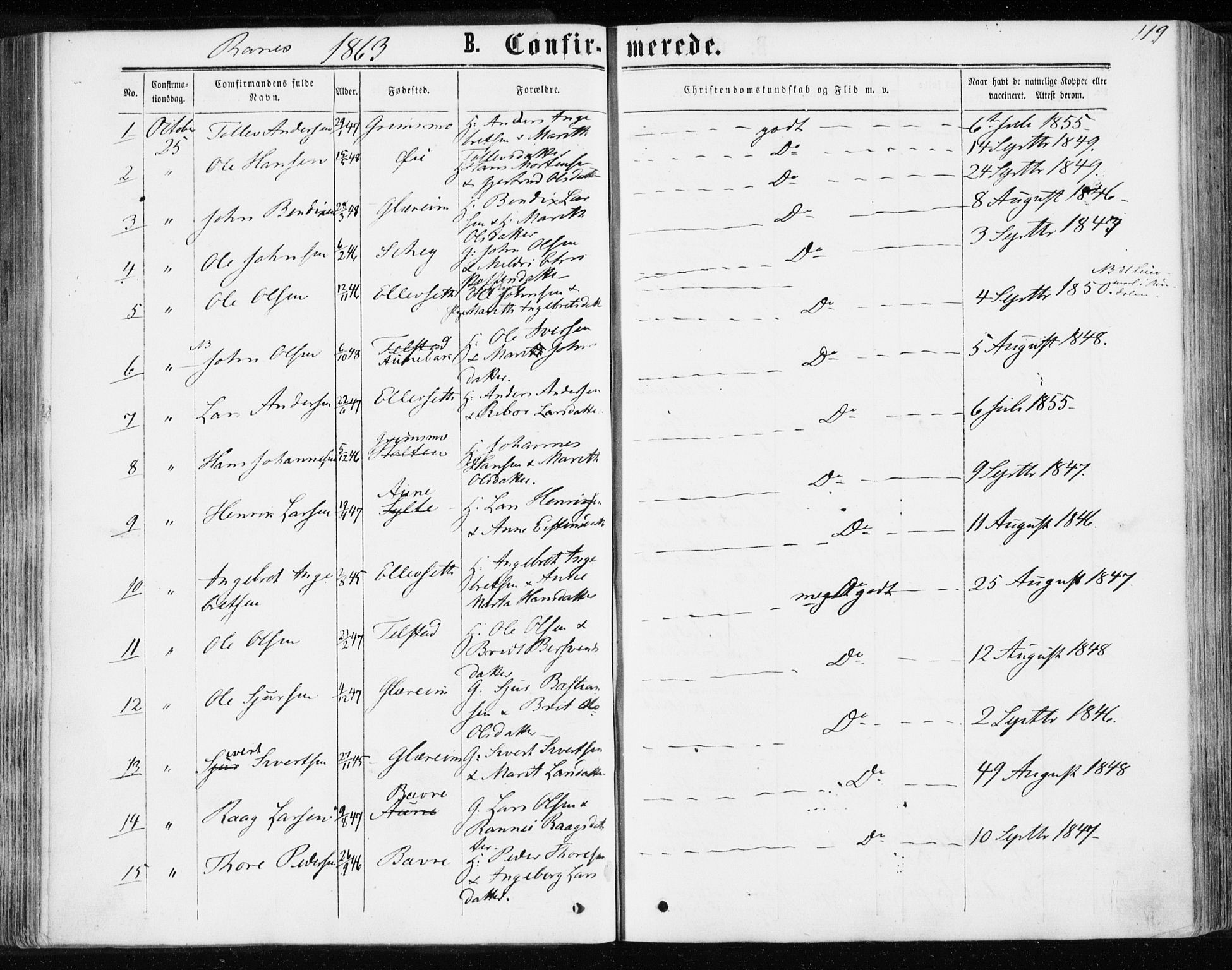 Ministerialprotokoller, klokkerbøker og fødselsregistre - Møre og Romsdal, SAT/A-1454/595/L1045: Parish register (official) no. 595A07, 1863-1873, p. 119