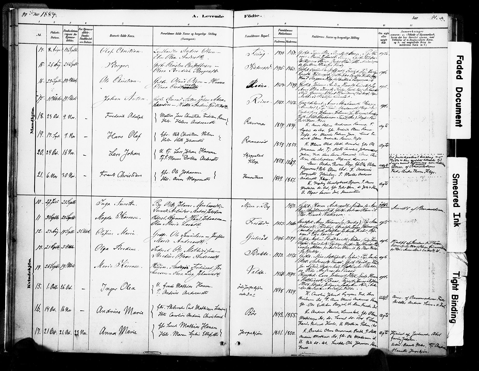 Ramnes kirkebøker, AV/SAKO-A-314/F/Fa/L0007: Parish register (official) no. I 7, 1878-1895, p. 40-41