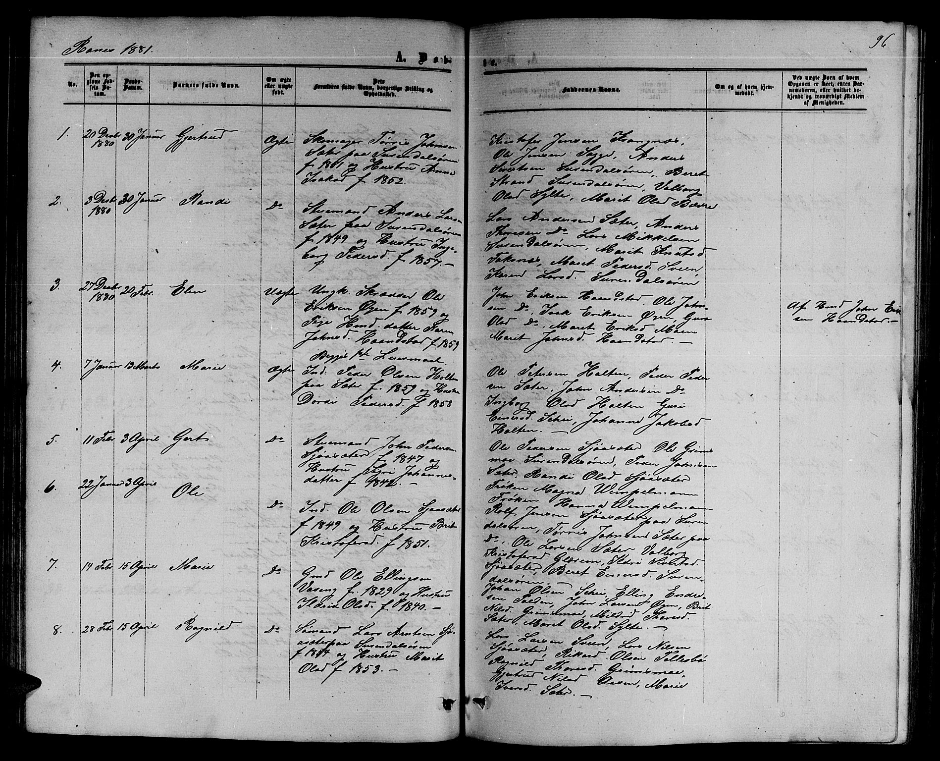 Ministerialprotokoller, klokkerbøker og fødselsregistre - Møre og Romsdal, AV/SAT-A-1454/595/L1051: Parish register (copy) no. 595C03, 1866-1891, p. 96