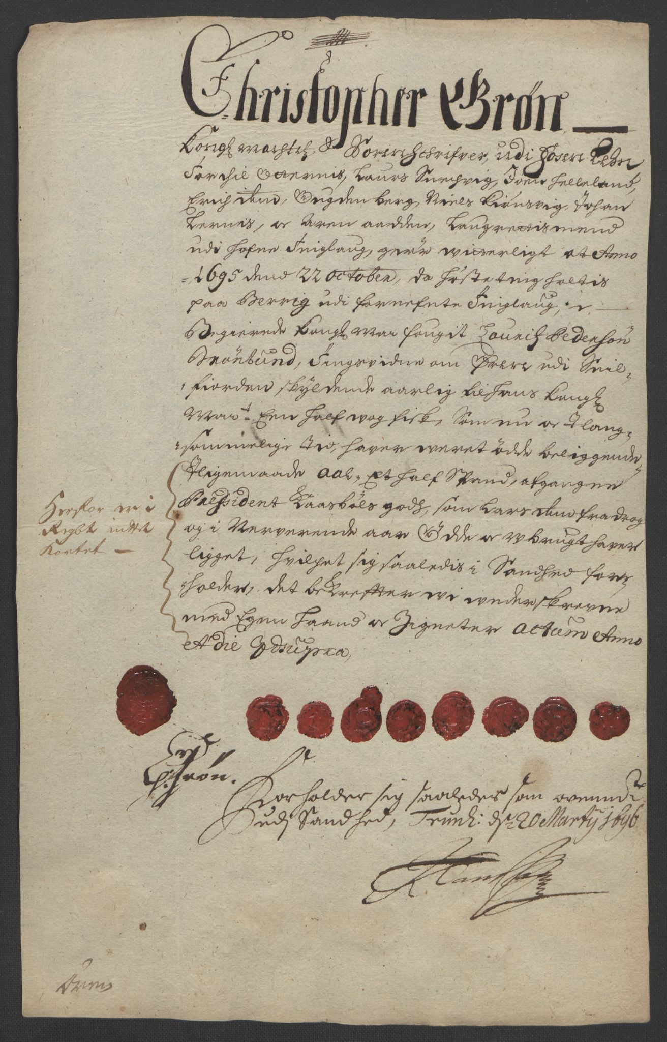 Rentekammeret inntil 1814, Reviderte regnskaper, Fogderegnskap, RA/EA-4092/R57/L3851: Fogderegnskap Fosen, 1695-1696, p. 179