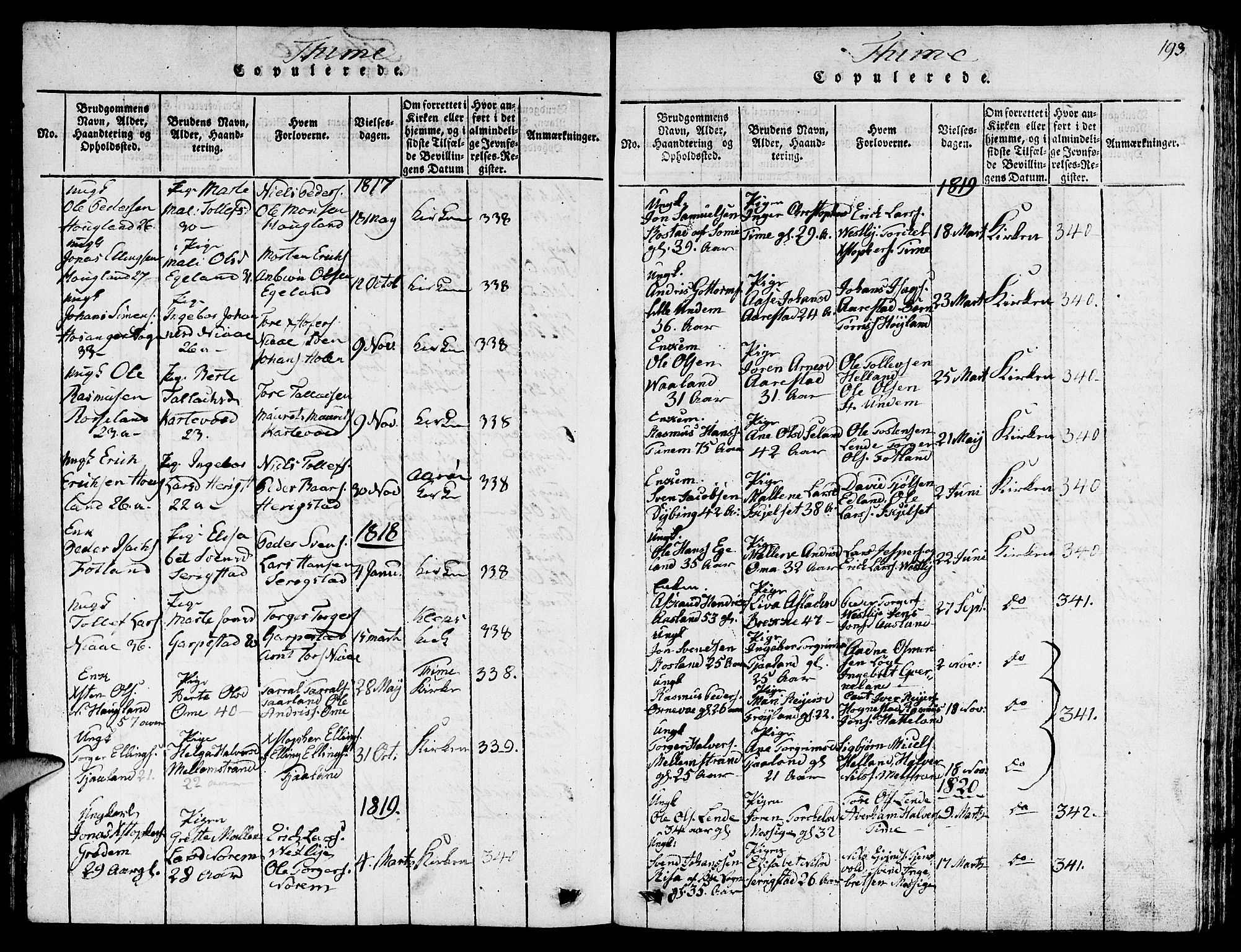 Lye sokneprestkontor, SAST/A-101794/001/30BB/L0001: Parish register (copy) no. B 1 /1, 1816-1826, p. 193