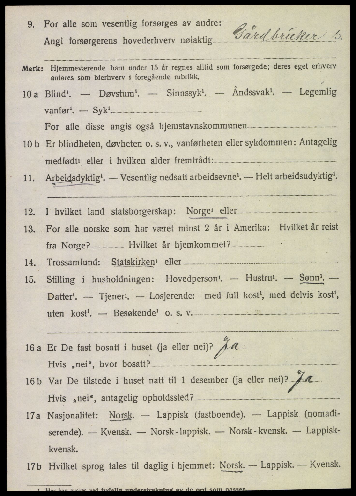 SAT, 1920 census for Sparbu, 1920, p. 2054