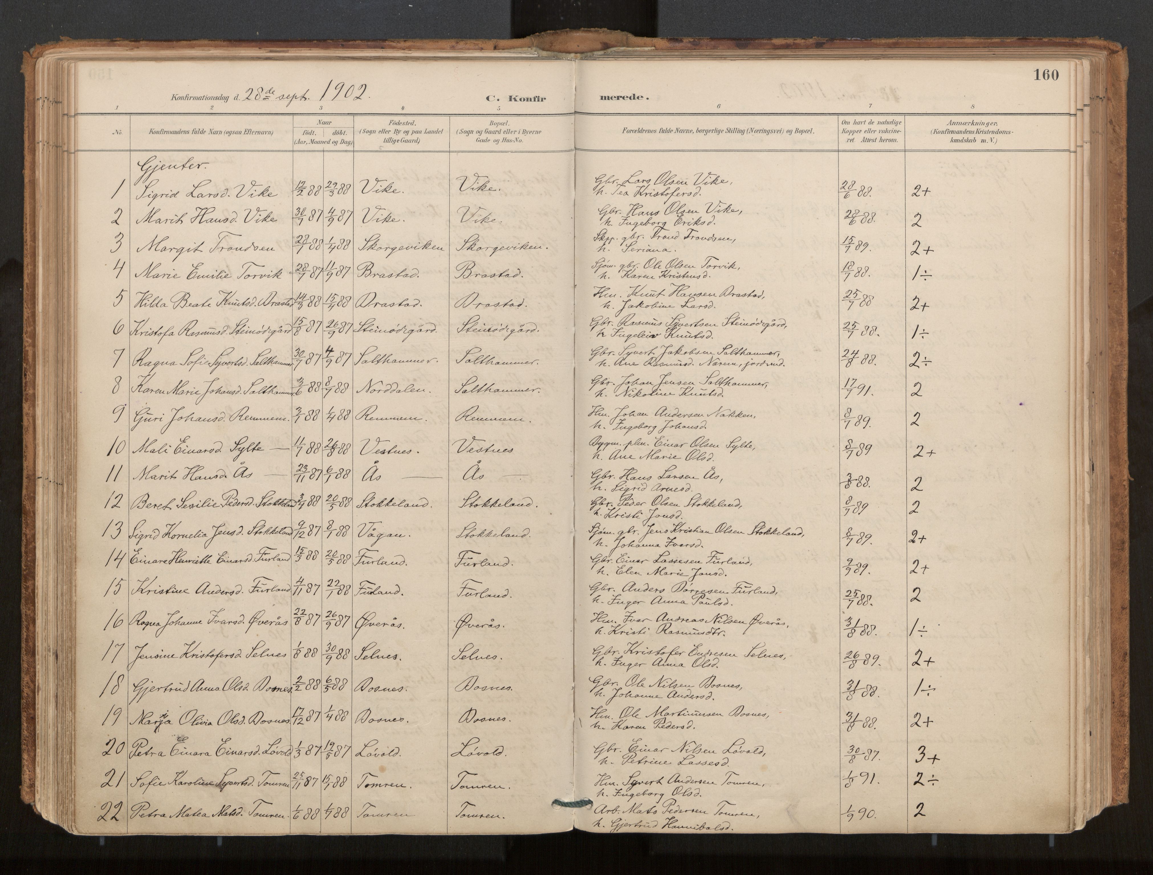 Ministerialprotokoller, klokkerbøker og fødselsregistre - Møre og Romsdal, AV/SAT-A-1454/539/L0531: Parish register (official) no. 539A04, 1887-1913, p. 160