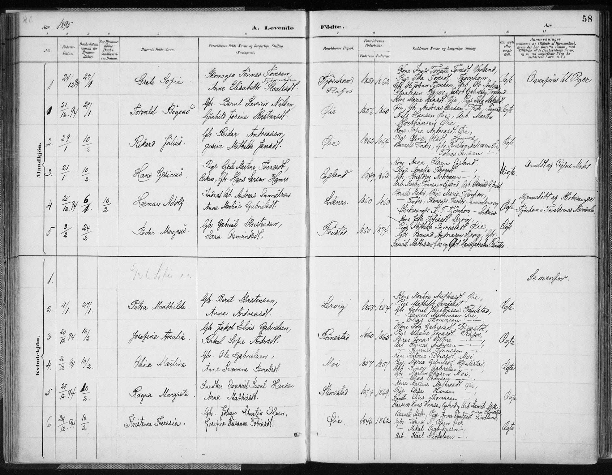 Kvinesdal sokneprestkontor, AV/SAK-1111-0026/F/Fa/Fab/L0008: Parish register (official) no. A 8, 1886-1897, p. 58