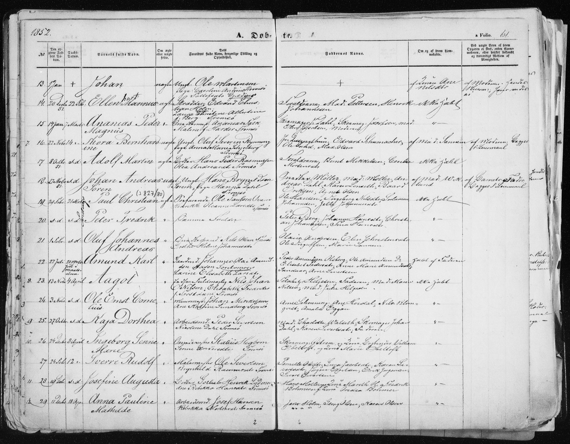 Tromsø sokneprestkontor/stiftsprosti/domprosti, SATØ/S-1343/G/Ga/L0010kirke: Parish register (official) no. 10, 1848-1855, p. 61