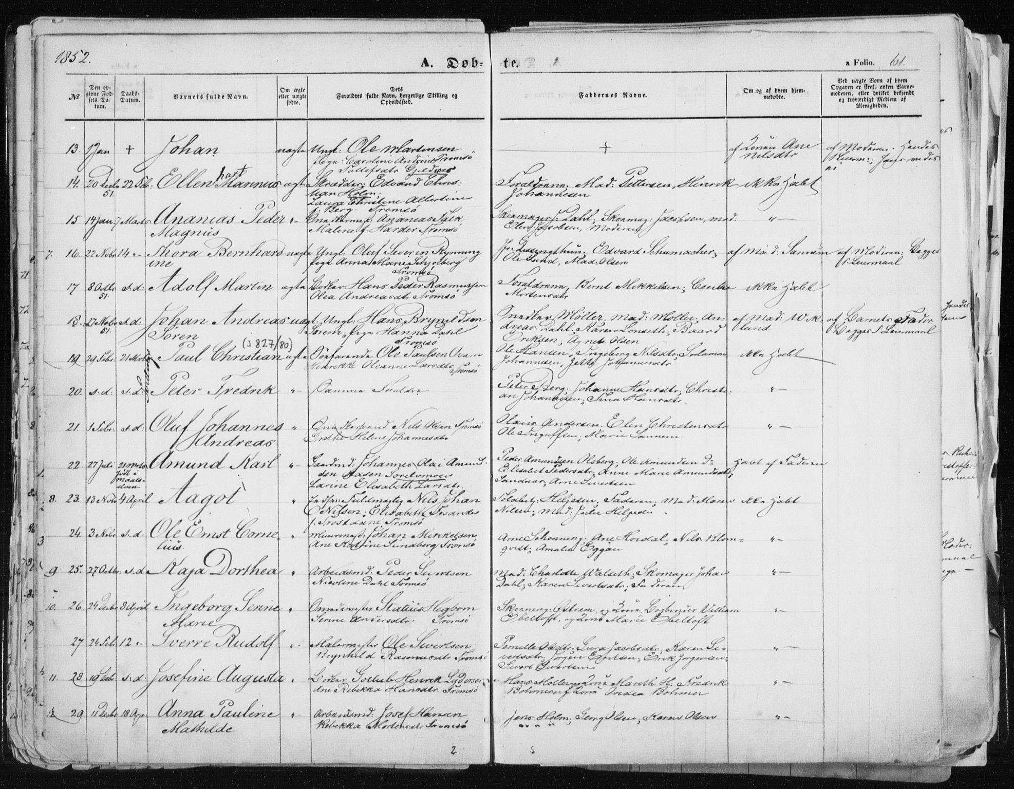 Tromsø sokneprestkontor/stiftsprosti/domprosti, AV/SATØ-S-1343/G/Ga/L0010kirke: Parish register (official) no. 10, 1848-1855, p. 61