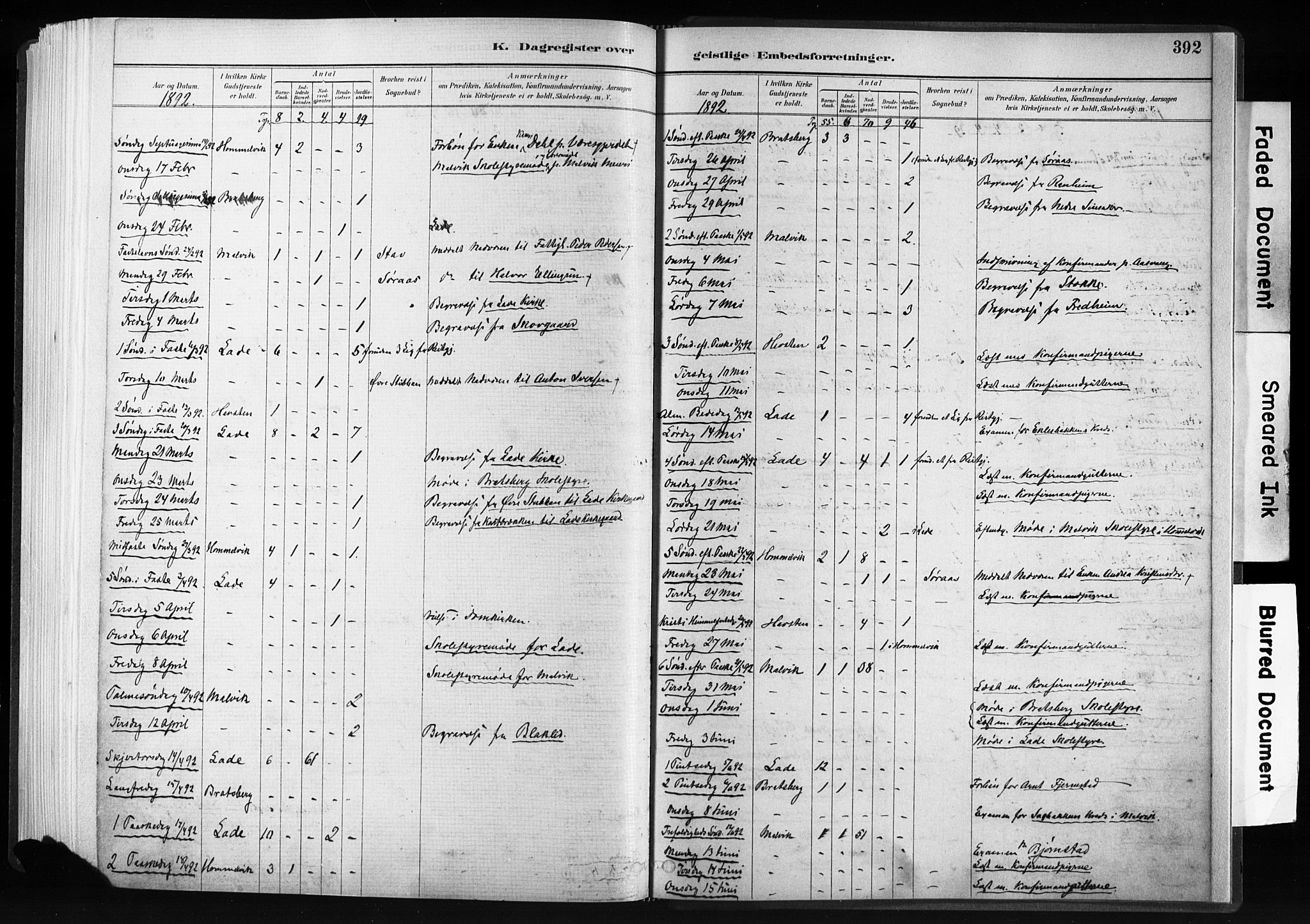 Ministerialprotokoller, klokkerbøker og fødselsregistre - Sør-Trøndelag, SAT/A-1456/606/L0300: Parish register (official) no. 606A15, 1886-1893, p. 392