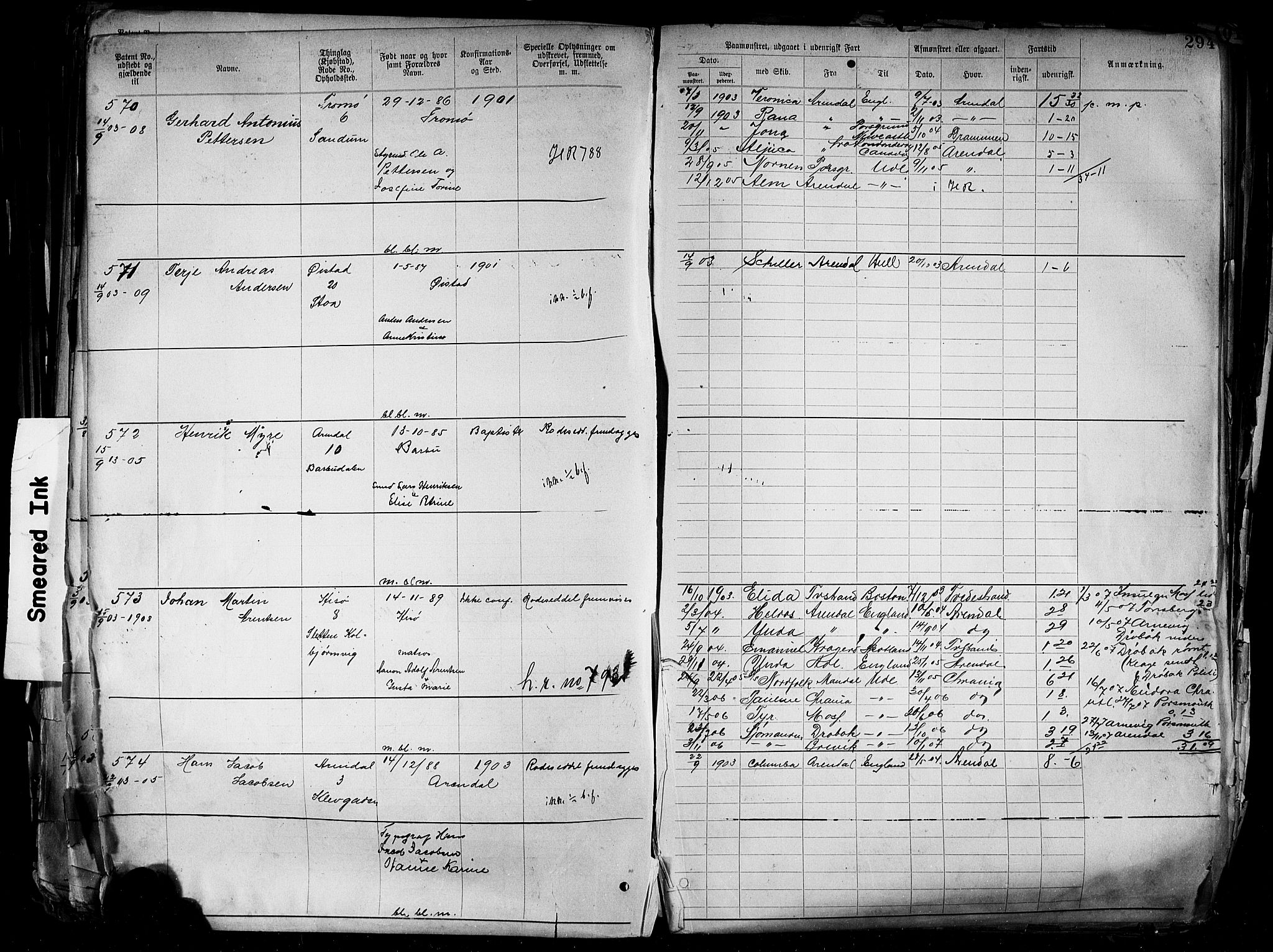 Arendal mønstringskrets, AV/SAK-2031-0012/F/Fa/L0004: Annotasjonsrulle nr 3828-4715 og nr 1-1296, S-4, 1892-1918, p. 304