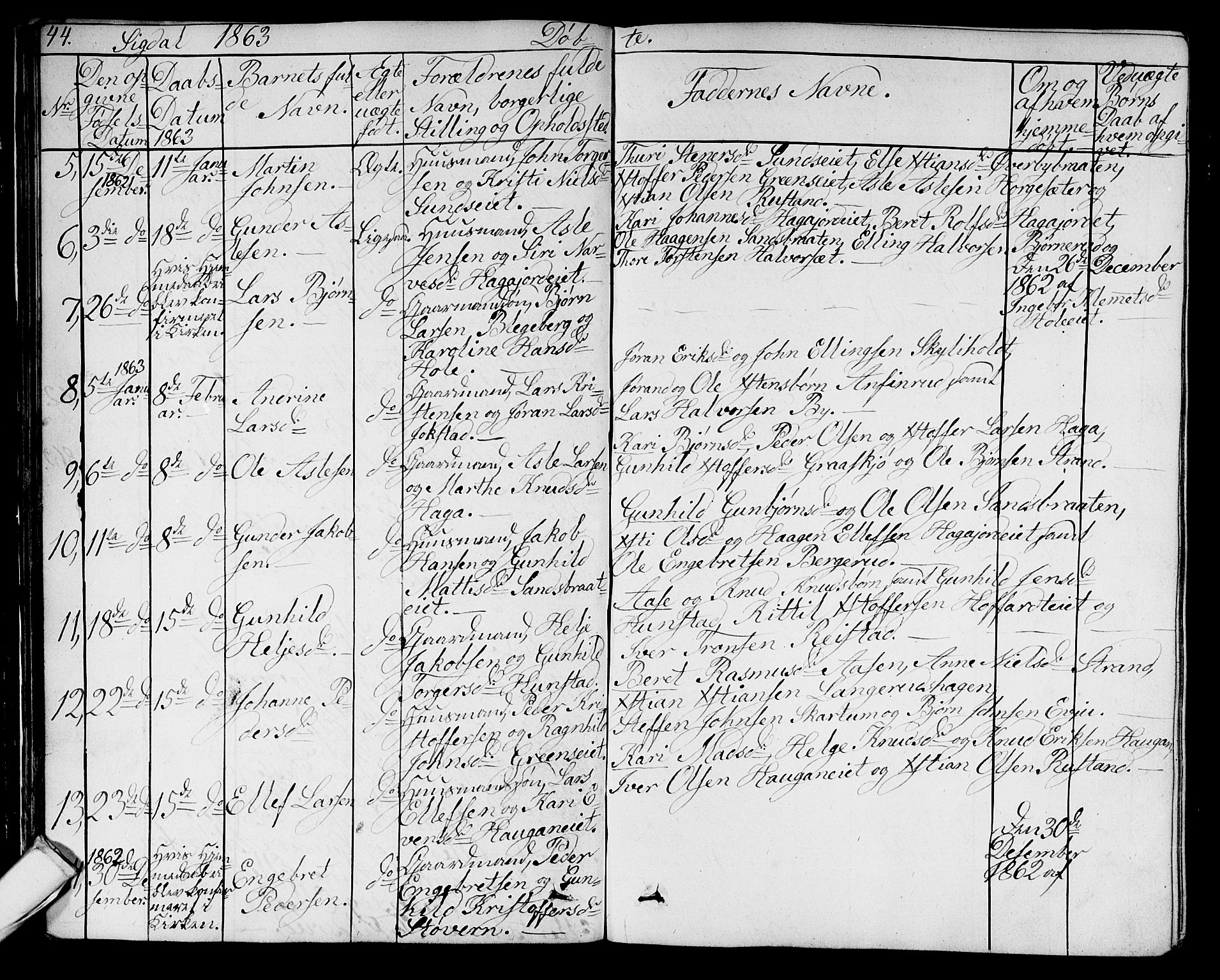 Sigdal kirkebøker, AV/SAKO-A-245/G/Ga/L0003: Parish register (copy) no. I 3, 1857-1878, p. 44