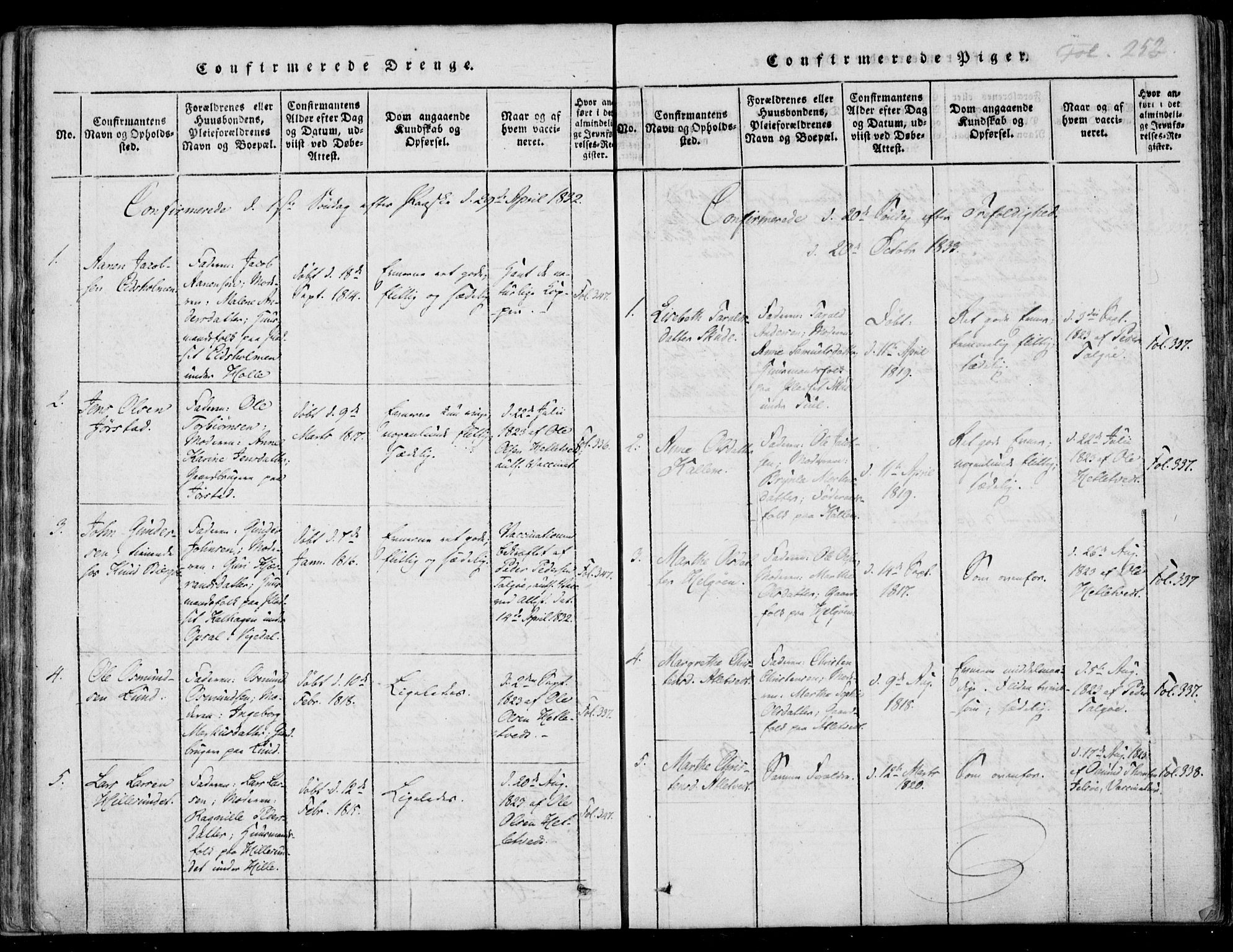 Nedstrand sokneprestkontor, AV/SAST-A-101841/01/IV: Parish register (official) no. A 7, 1816-1870, p. 252