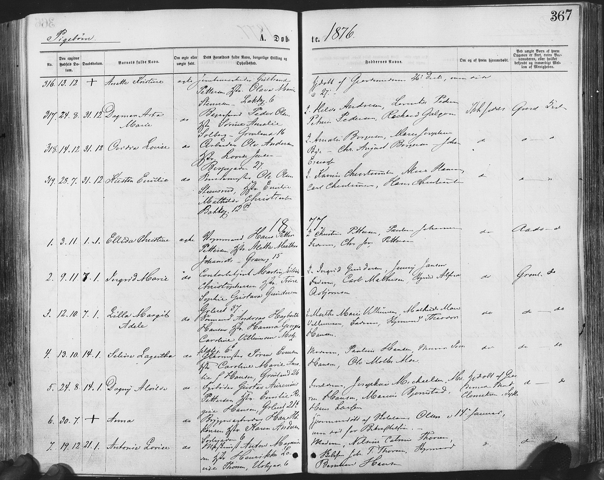 Grønland prestekontor Kirkebøker, SAO/A-10848/F/Fa/L0004: Parish register (official) no. 4, 1869-1880, p. 367