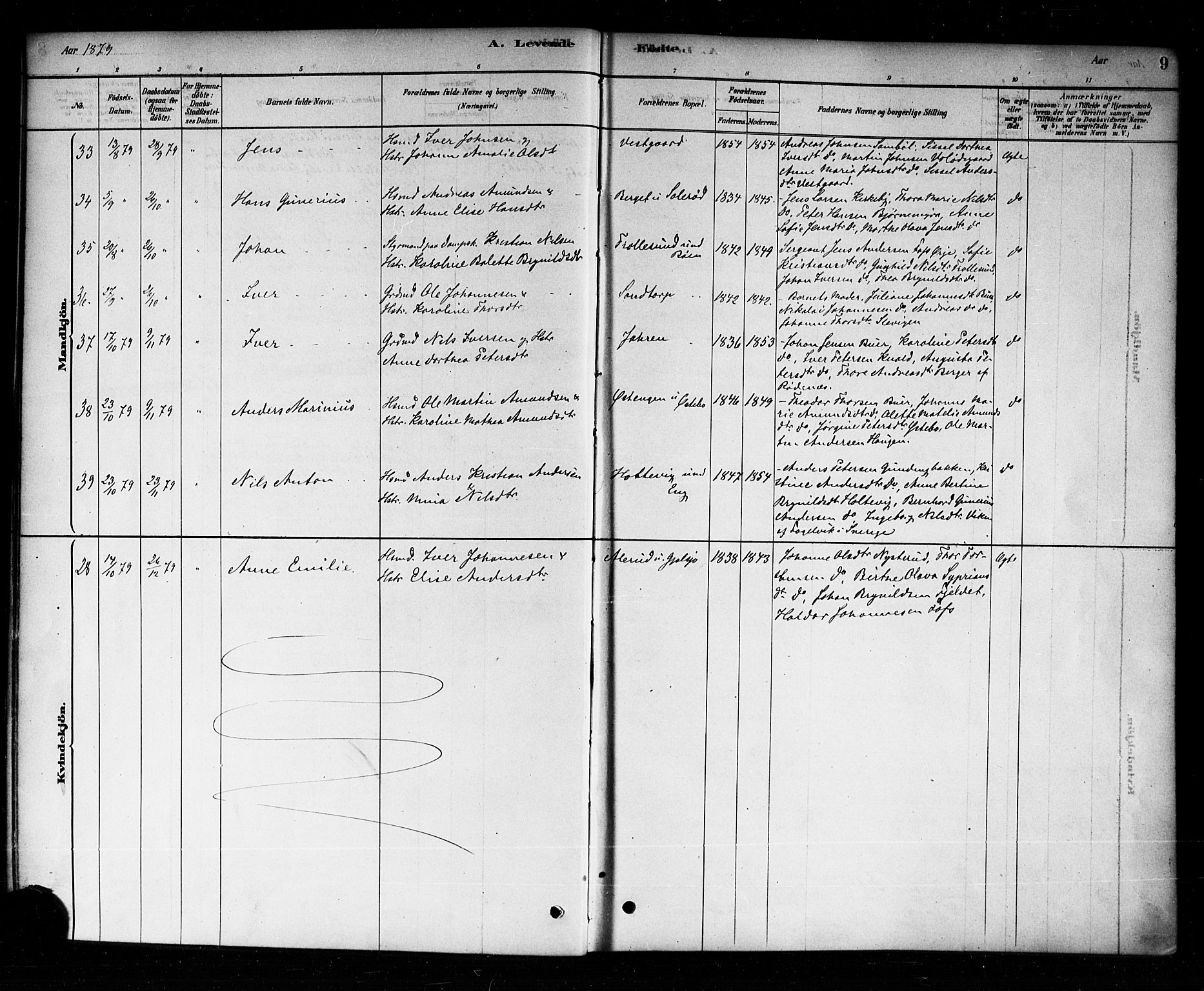 Aremark prestekontor Kirkebøker, AV/SAO-A-10899/F/Fb/L0004: Parish register (official) no. II 4, 1878-1895, p. 9