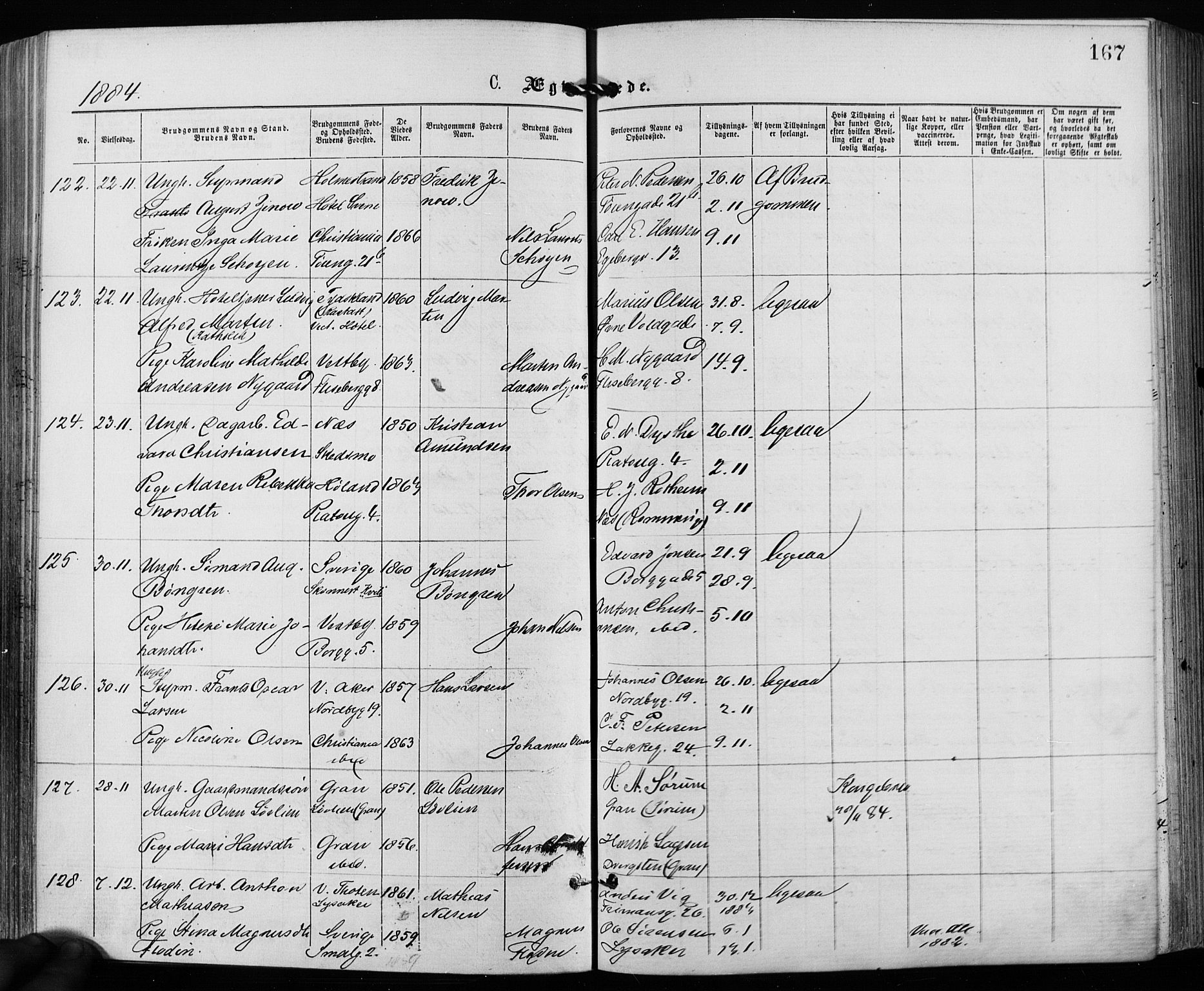 Grønland prestekontor Kirkebøker, SAO/A-10848/F/Fa/L0006: Parish register (official) no. 6, 1877-1886, p. 167