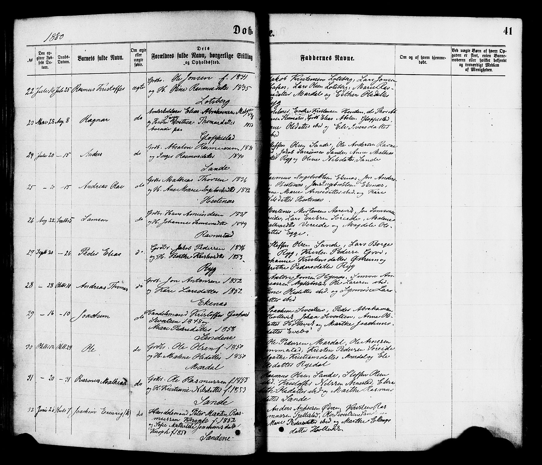 Gloppen sokneprestembete, AV/SAB-A-80101/H/Haa/Haaa/L0010: Parish register (official) no. A 10, 1871-1884, p. 41