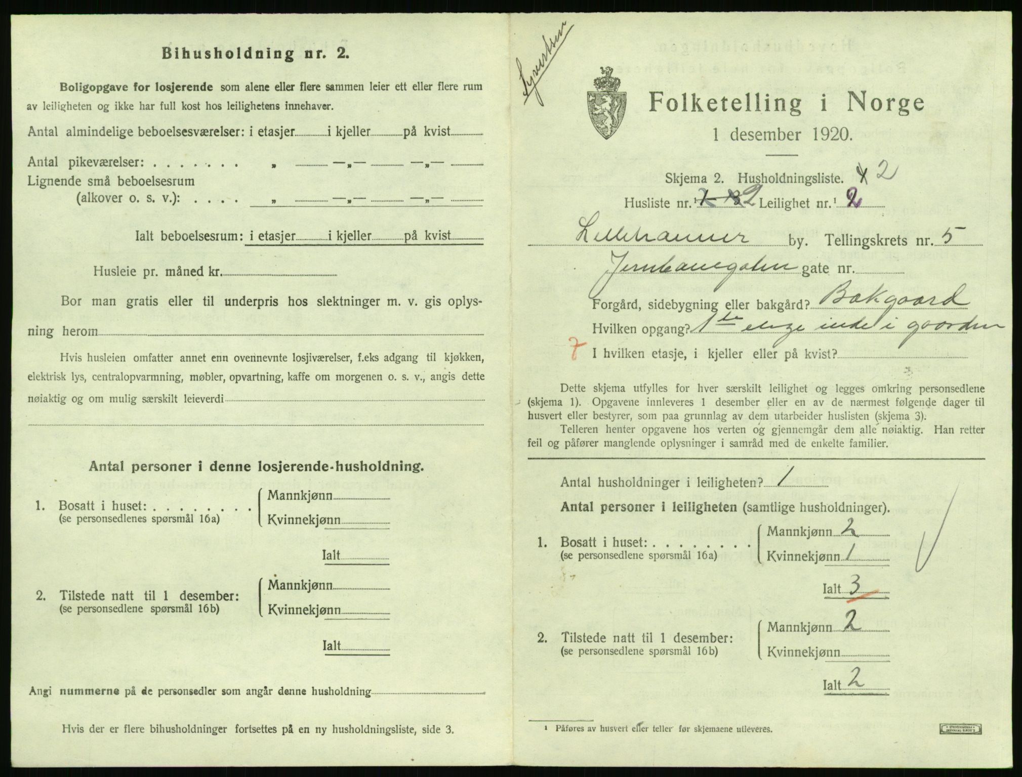 SAH, 1920 census for Lillehammer, 1920, p. 2200