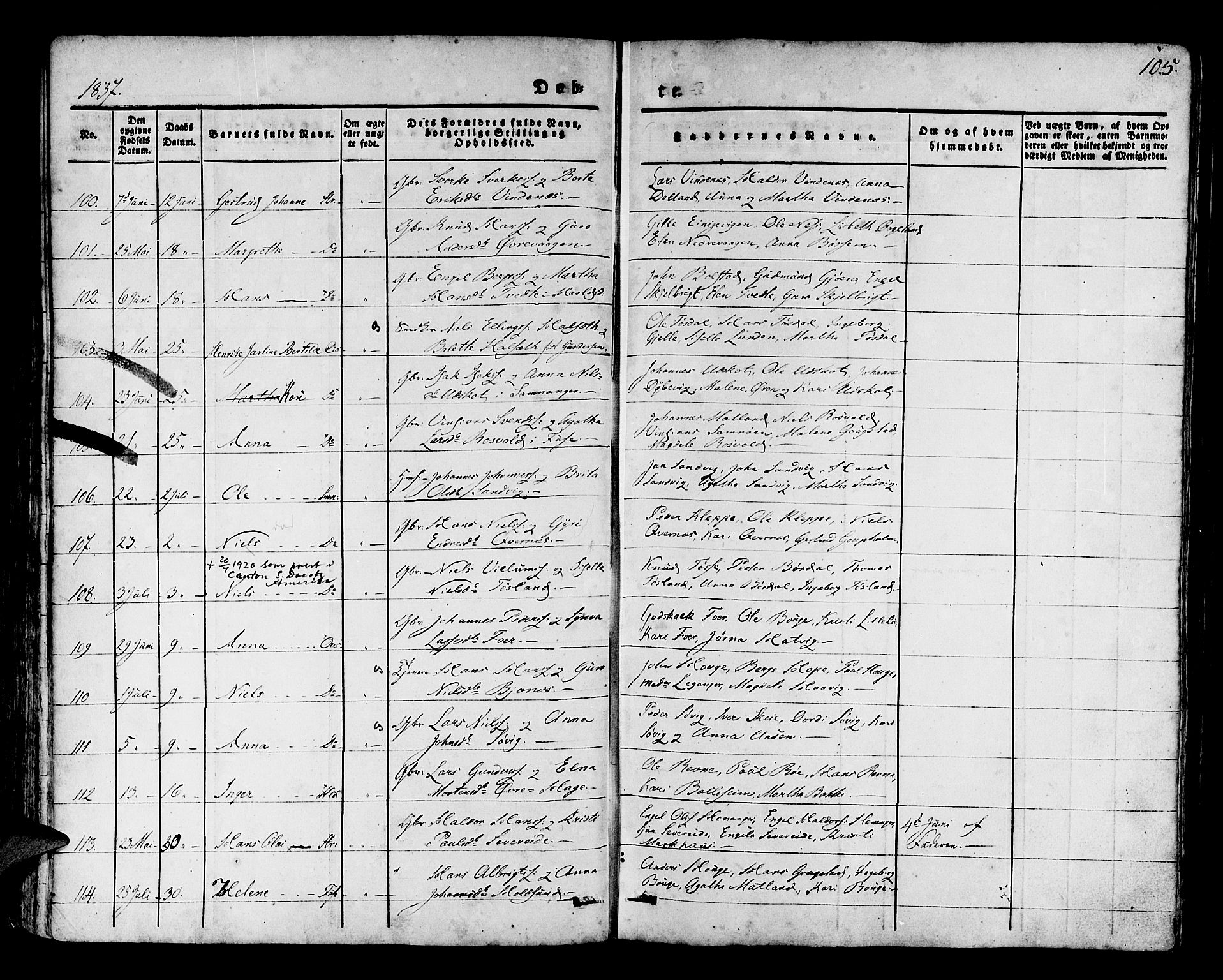 Os sokneprestembete, SAB/A-99929: Parish register (official) no. A 14, 1826-1839, p. 105
